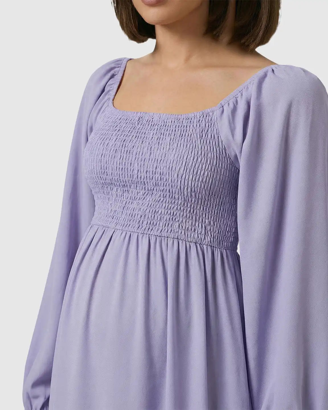 Bump Society – The Comfort Collection: Smocked Square Neck Ruffled Hem Maternity Maxi Dress