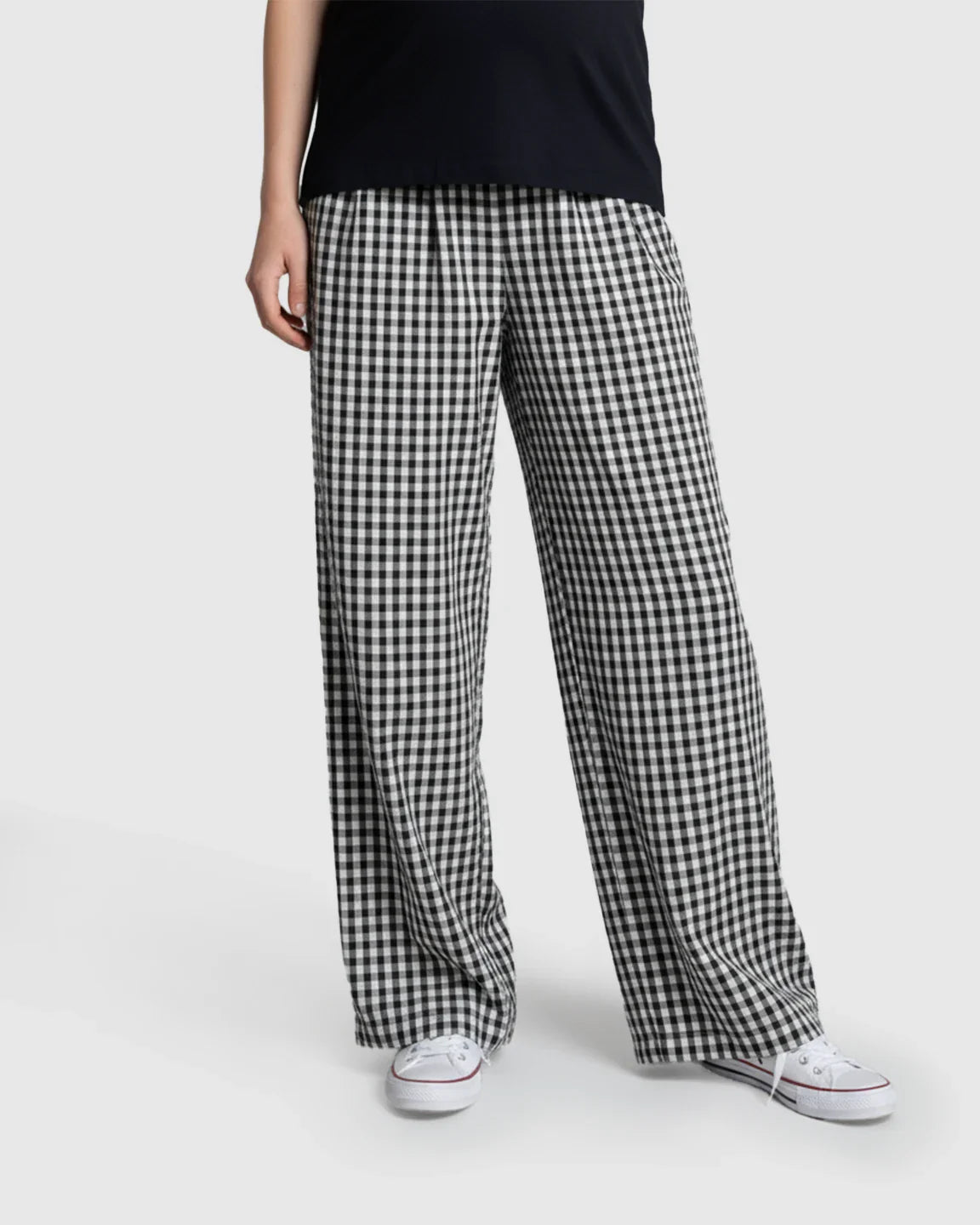 Bump Society – The Comfort Collection: Plaid Print Wide Leg Maternity Trousers