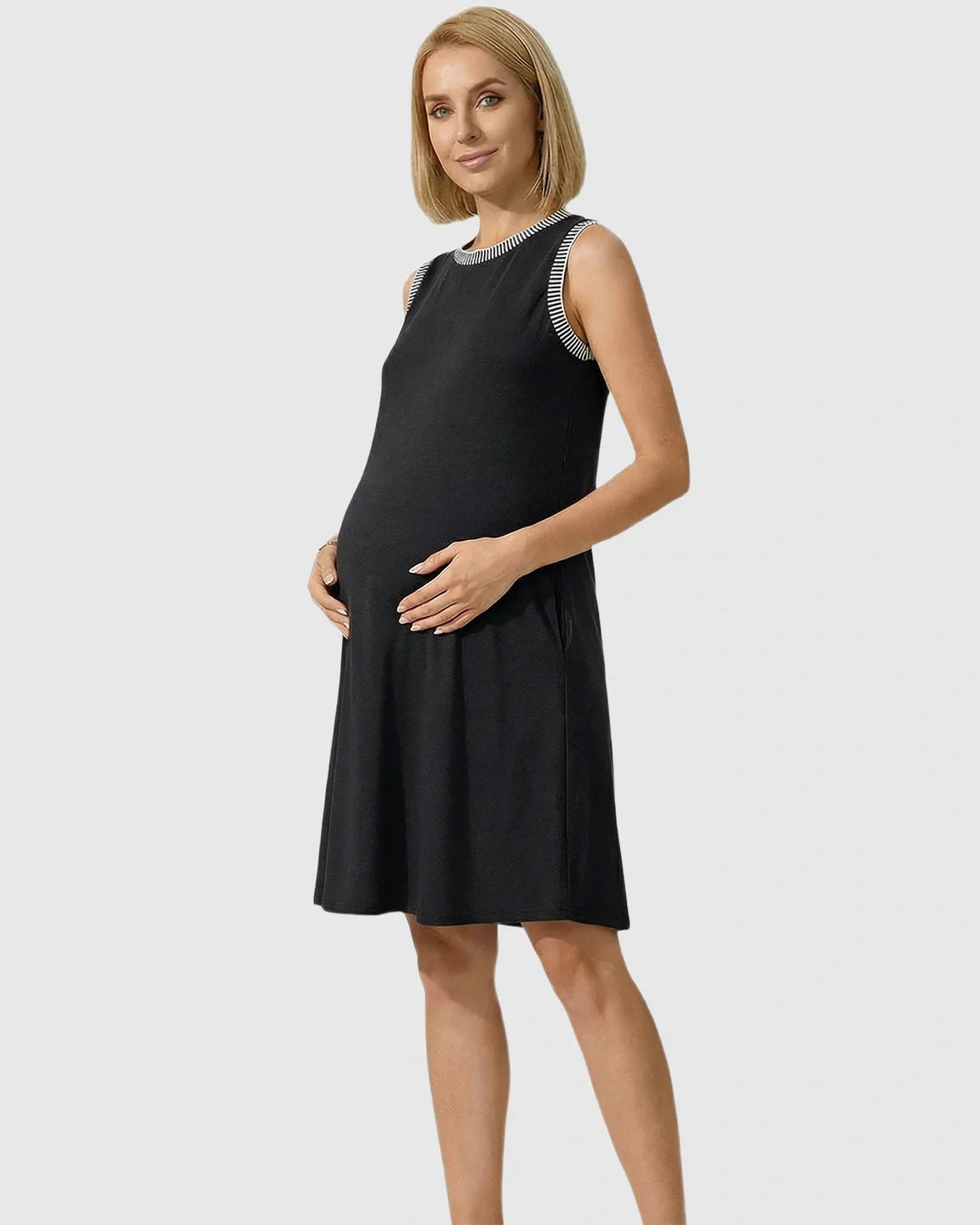 Bump Society – The Comfort Collection: Sleeveless Mid-Waist Umbrella Skirt Maternity Dress