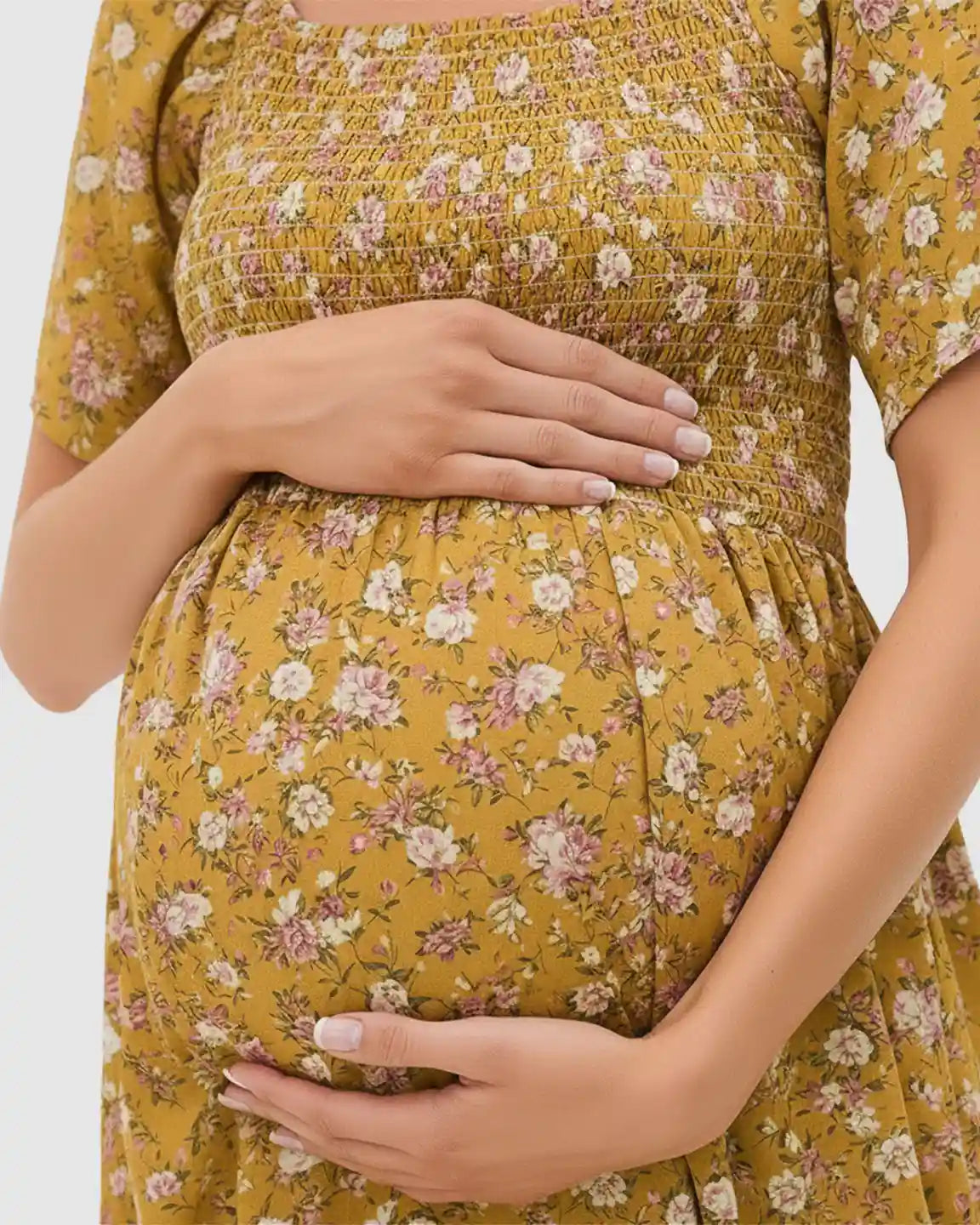 Bump Society – The Comfort Collection: Smocked Bodice Floral Maternity Midi Dress