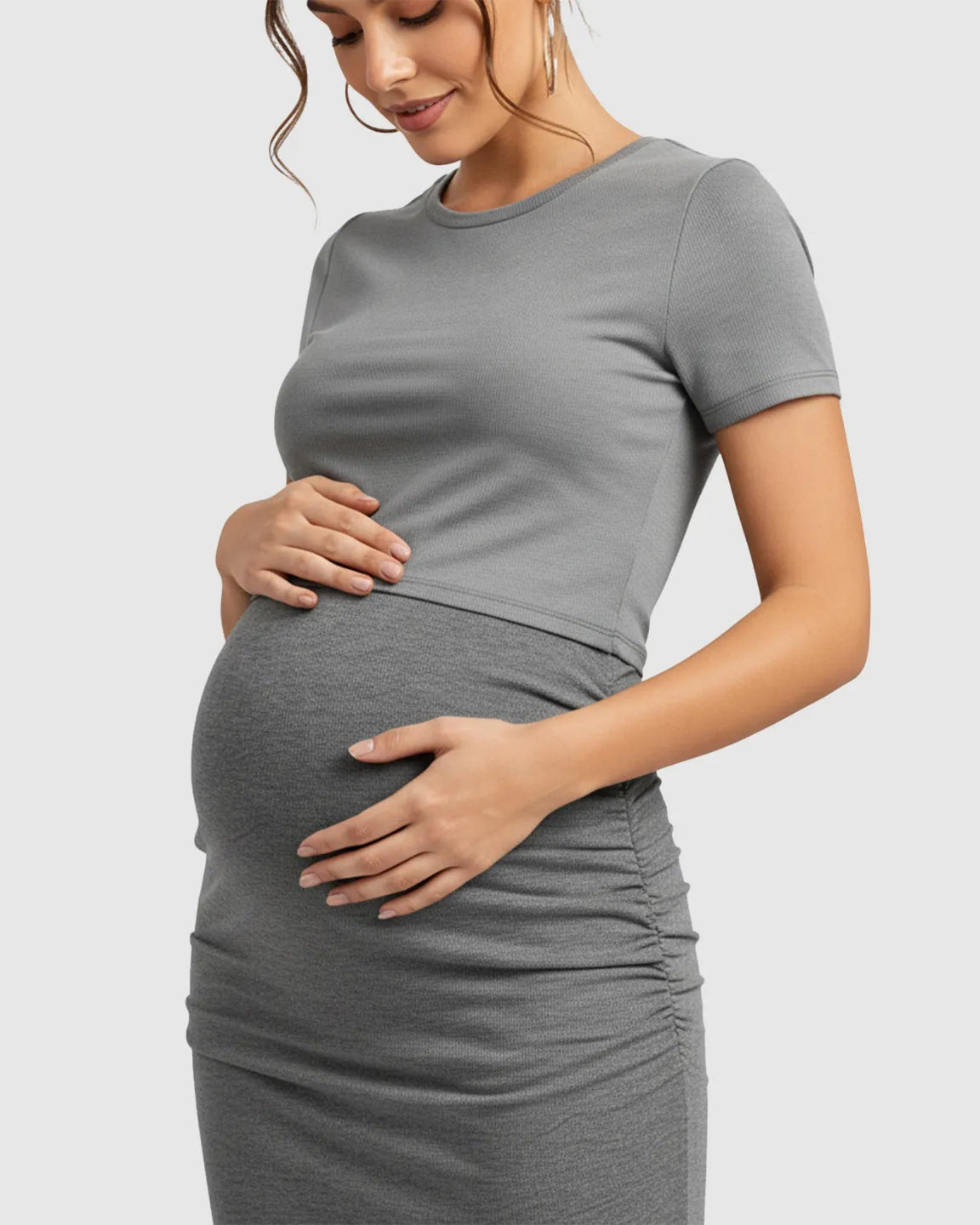Bump Society – The Comfort Collection: Ruched Fitted-Style Maternity Midi Skirt