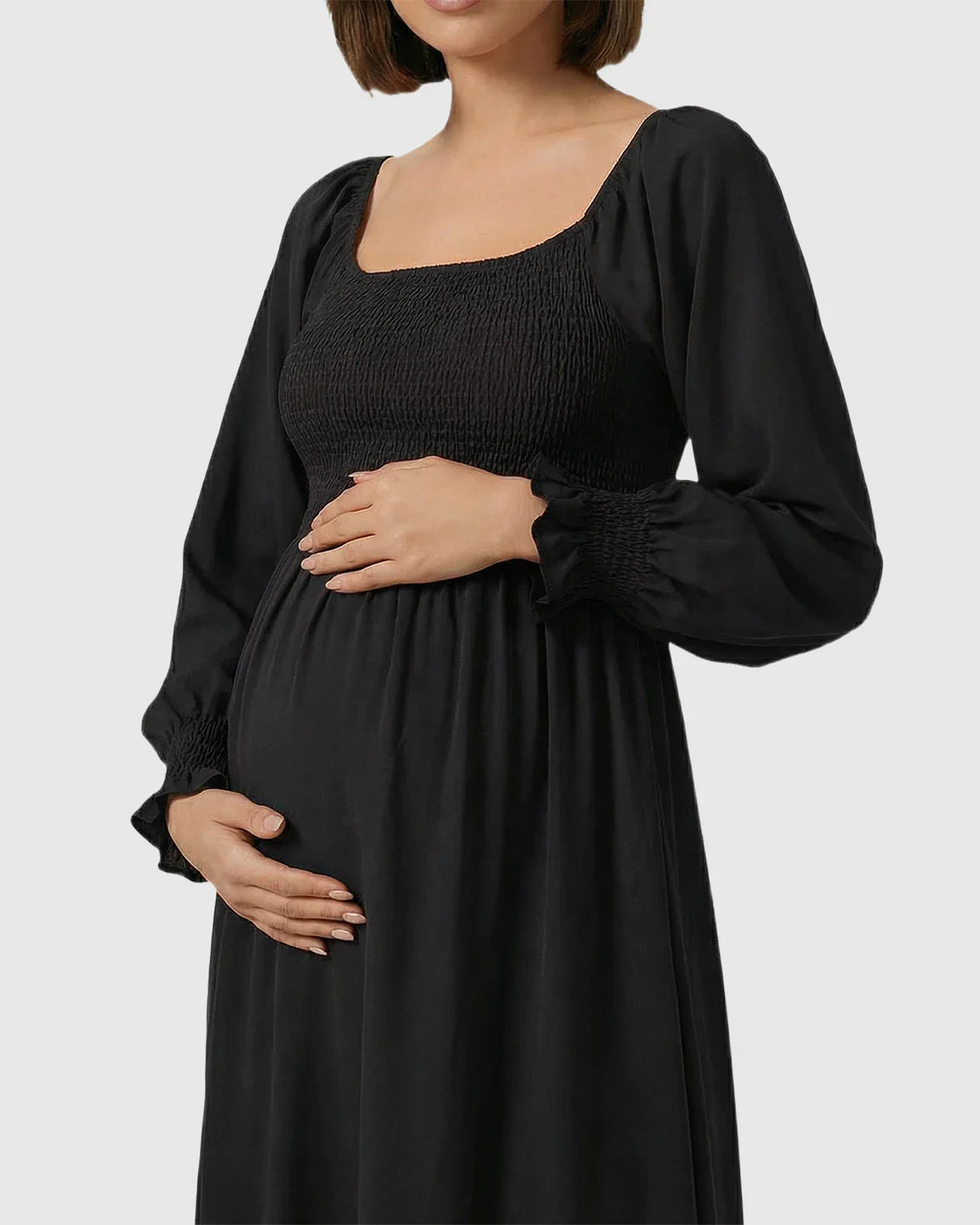 Bump Society – The Comfort Collection: Smocked Square Neck Ruffled Hem Maternity Maxi Dress