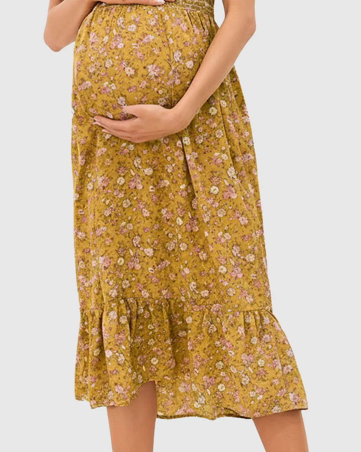 Bump Society – The Comfort Collection: Smocked Bodice Floral Maternity Midi Dress