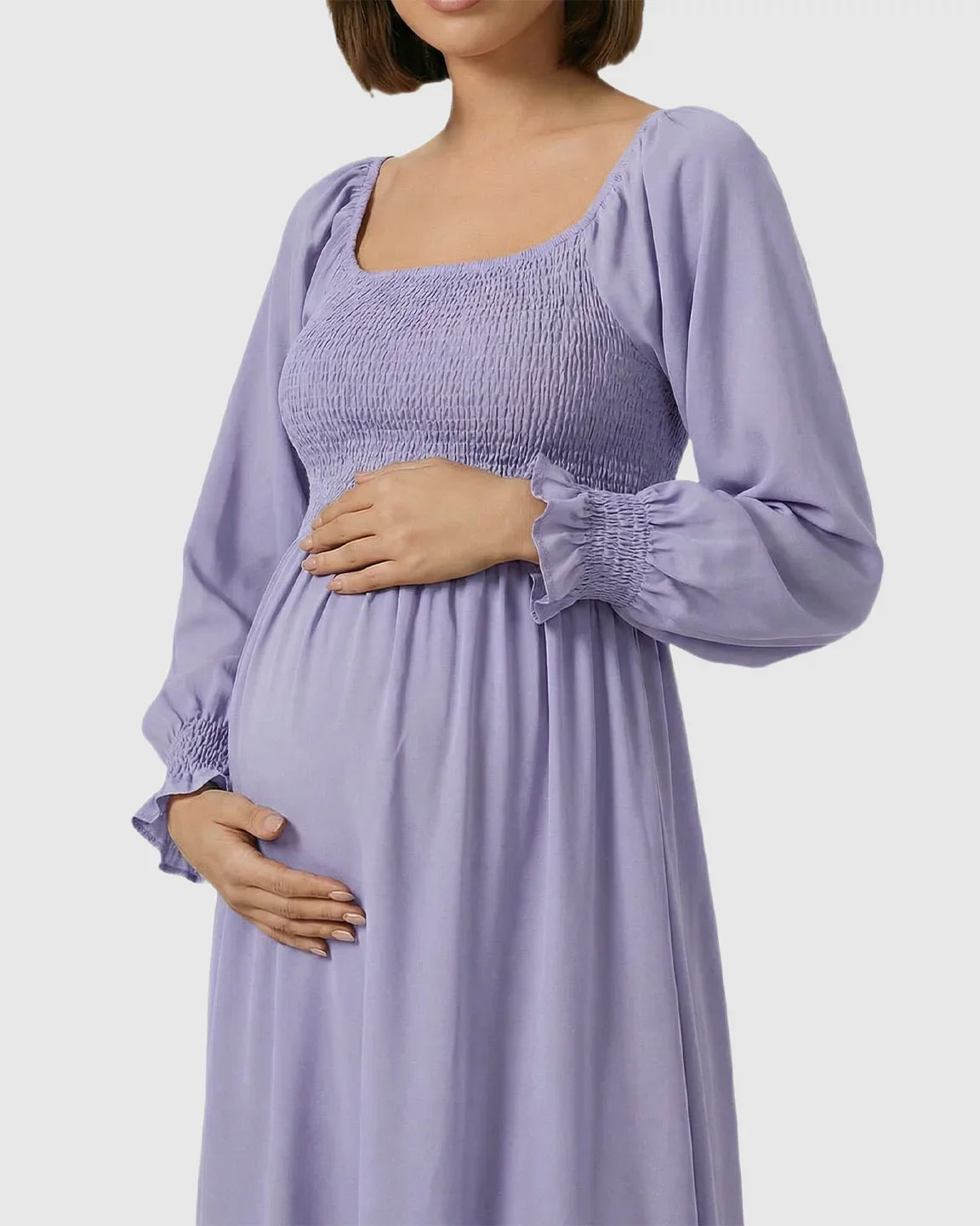 Bump Society – The Comfort Collection: Smocked Square Neck Ruffled Hem Maternity Maxi Dress