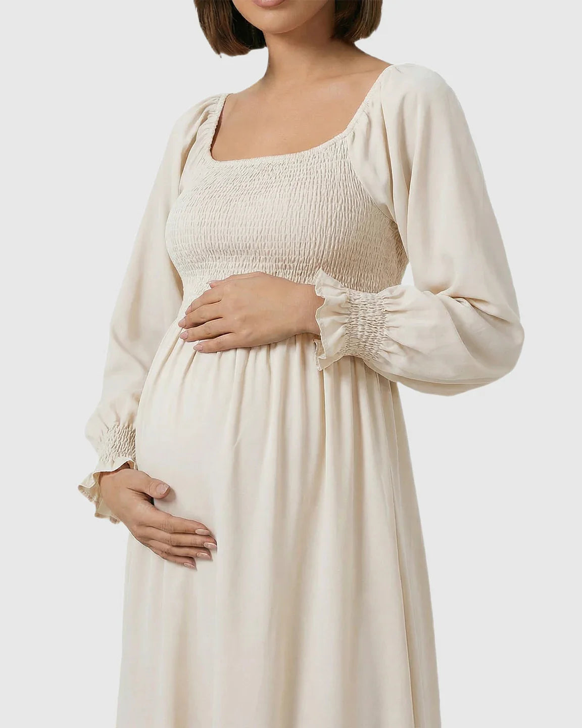 Bump Society – The Comfort Collection: Smocked Square Neck Ruffled Hem Maternity Maxi Dress