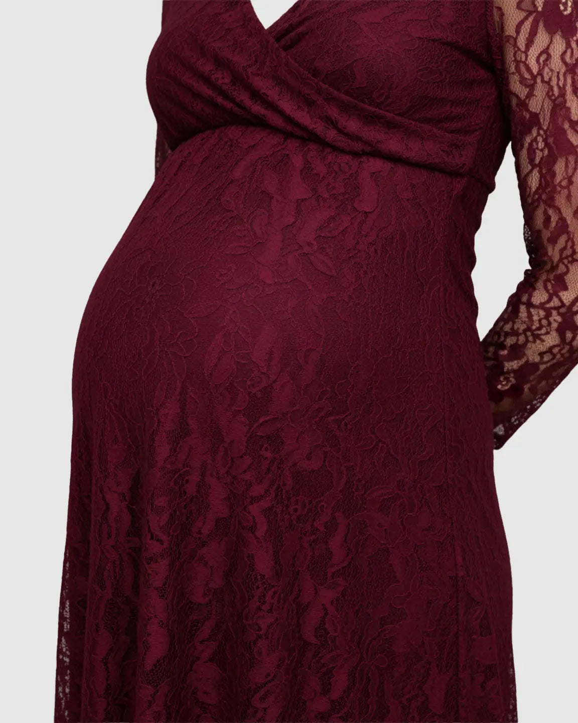 Bump Society – The Comfort Collection: Sheer Lace Long Sleeve Maternity Midi Dress