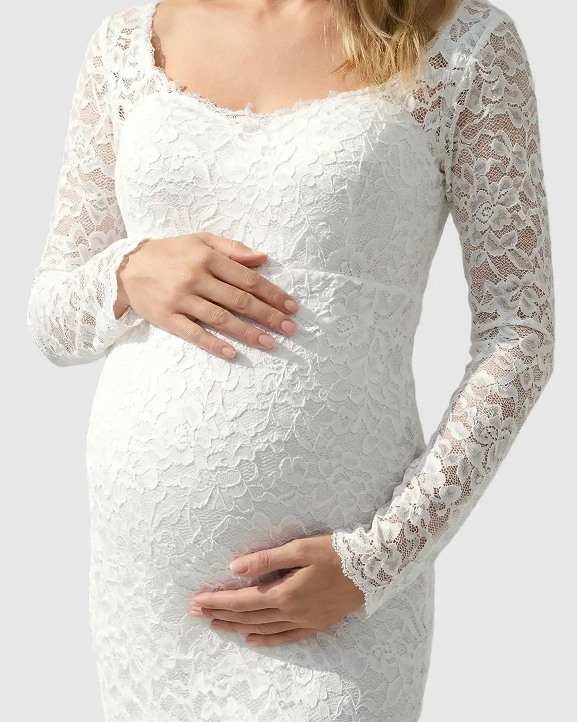 Bump Society – The Comfort Collection: Lace Train Long-Sleeve Maternity Gown