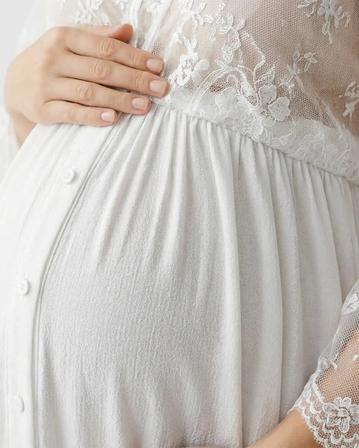Bump Society – The Comfort Collection: Lace Bell-Sleeve V-Neck Maternity Gown