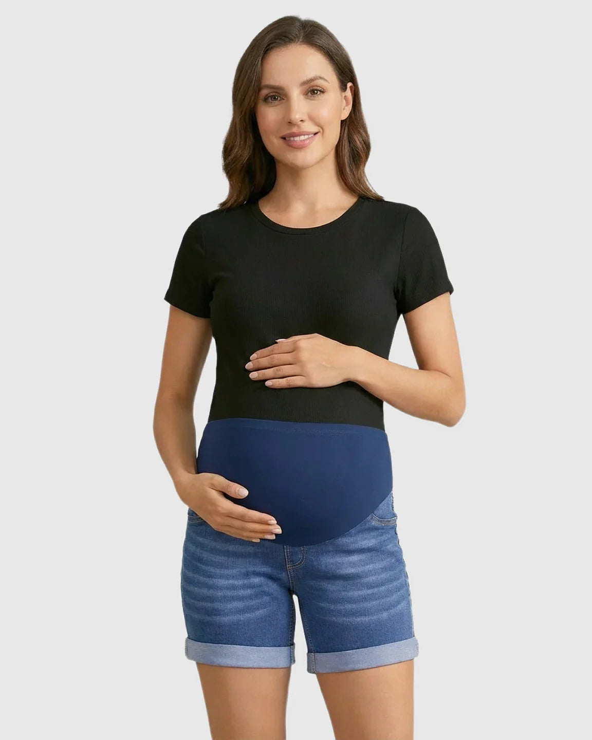 Bump Society – The Comfort Collection: Soft-Stretch Rolled-Hem Maternity Denim Shorts