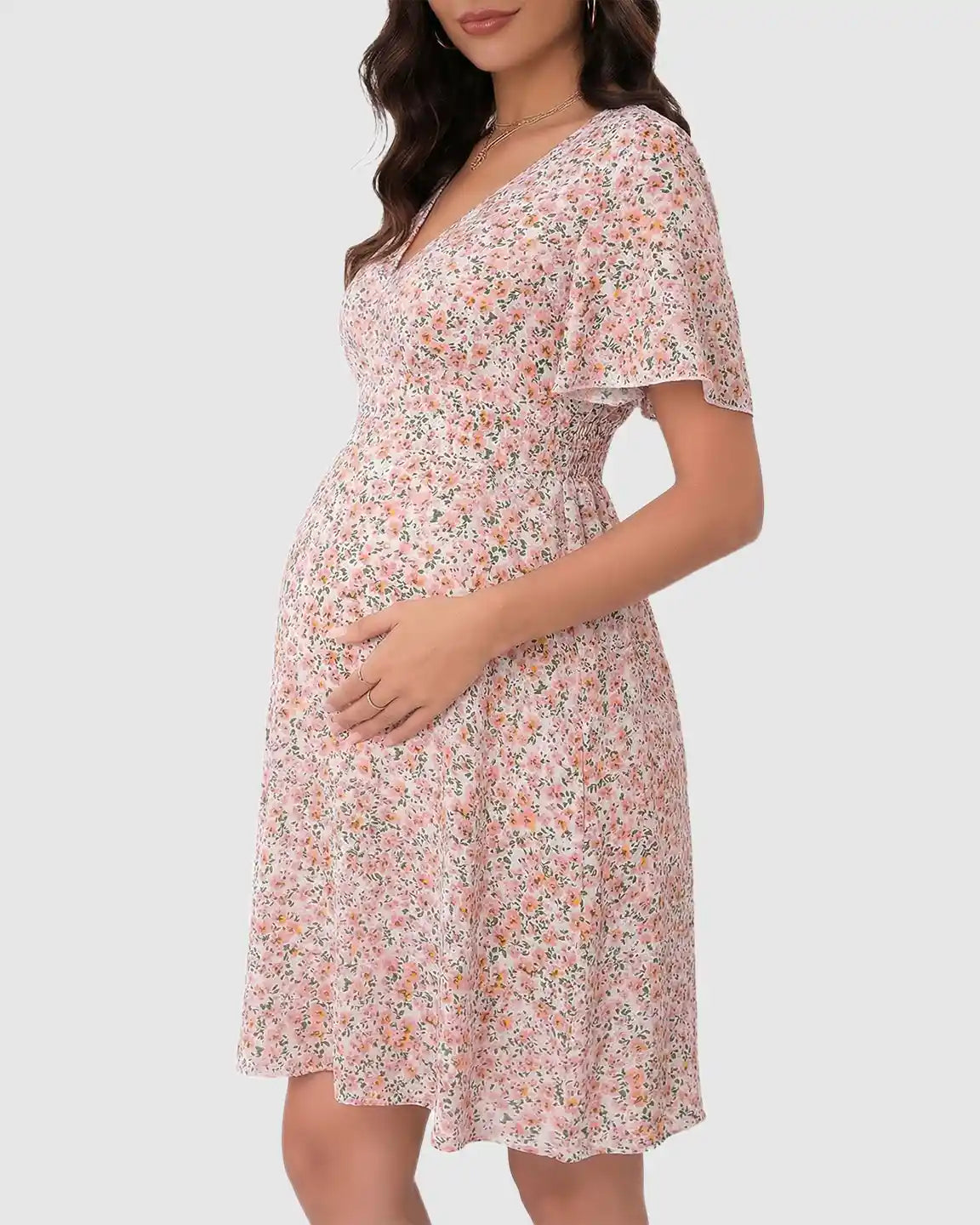 Bump Society – The Comfort Collection: Flounce Sleeve Floral A Line Maternity Mini Dress
