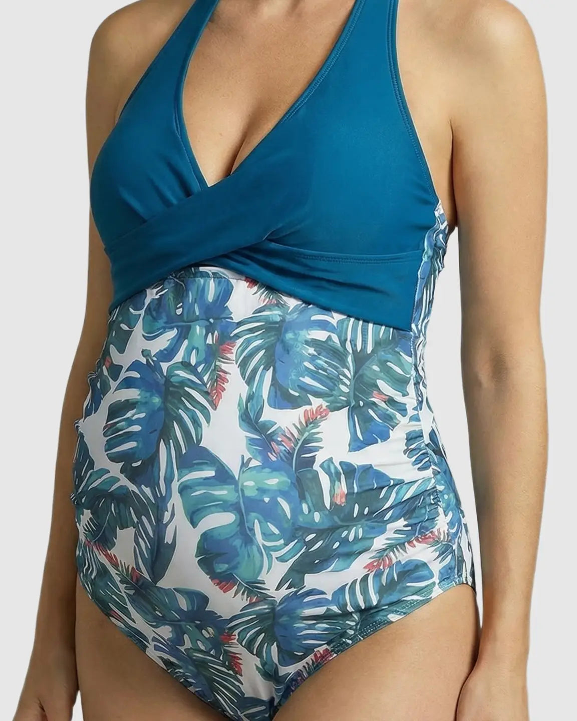 Bump Society – The Comfort Collection: Tropical Halter One-Piece Maternity Swimsuit