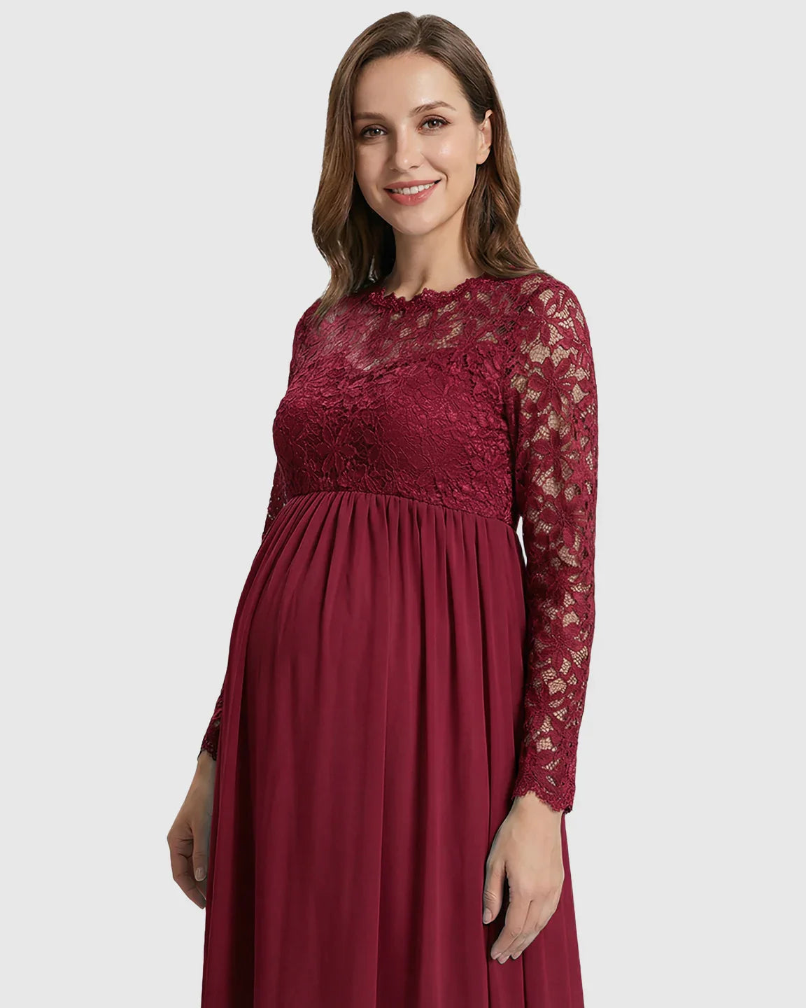 Bump Society – The Comfort Collection: Lace Bodice Trailing Skirt Maternity Photoshoot Gown