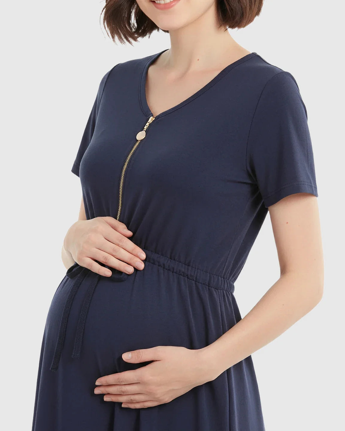 Bump Society – The Nursing Collection: Zip-Up Nursing Drawstring-Waist Maternity Mini Dress
