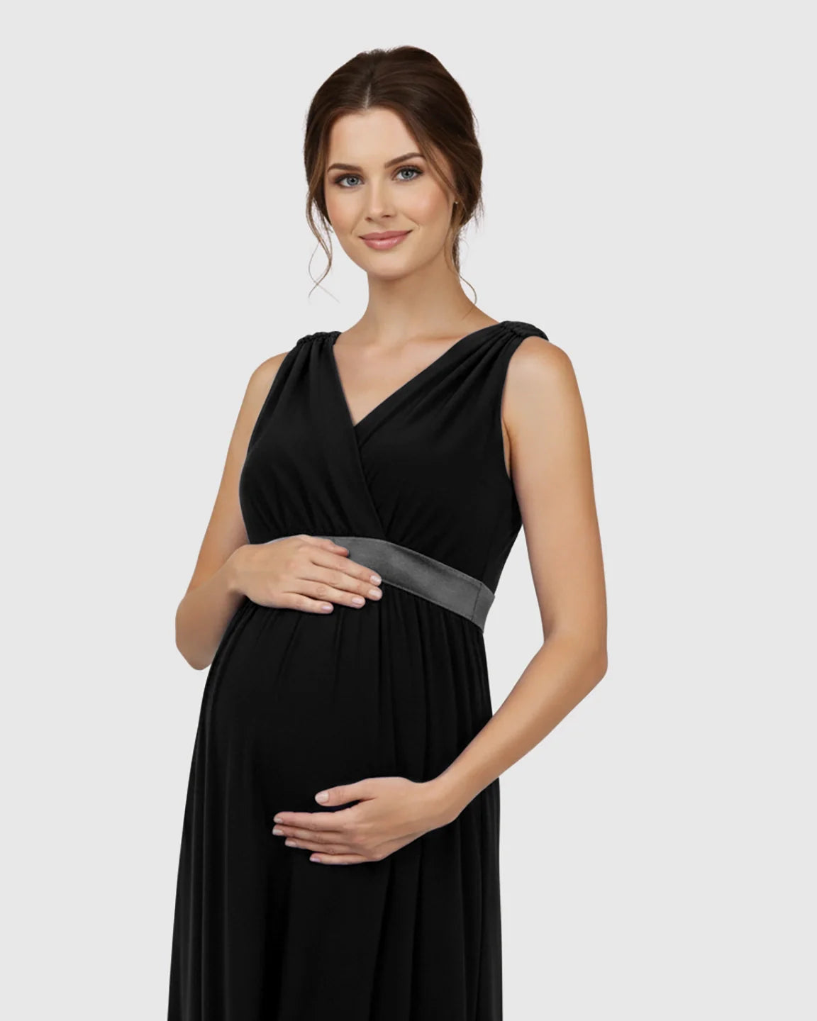 The Comfort Collection: Fitted-Waist V-Neck Maternity Dress
