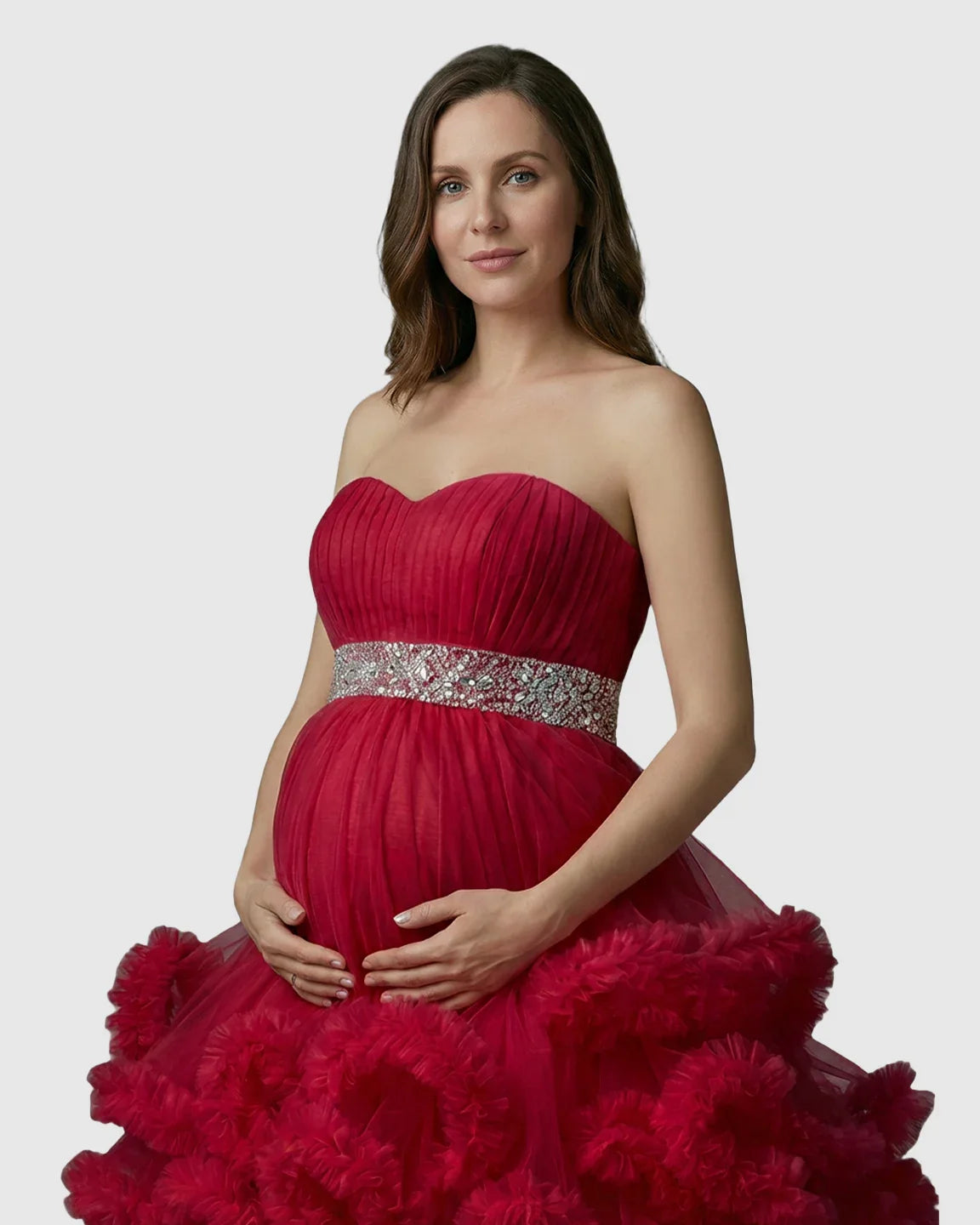 Bump Society – The Comfort Collection: Strapless Bodice Multi-Layered Ruffled Skirt Maternity Photoshoot Dress