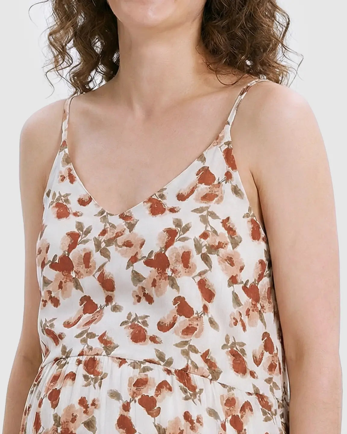 Bump Society – The Comfort Collection: Spaghetti Strap Floral Tiered Maternity Midi Dress