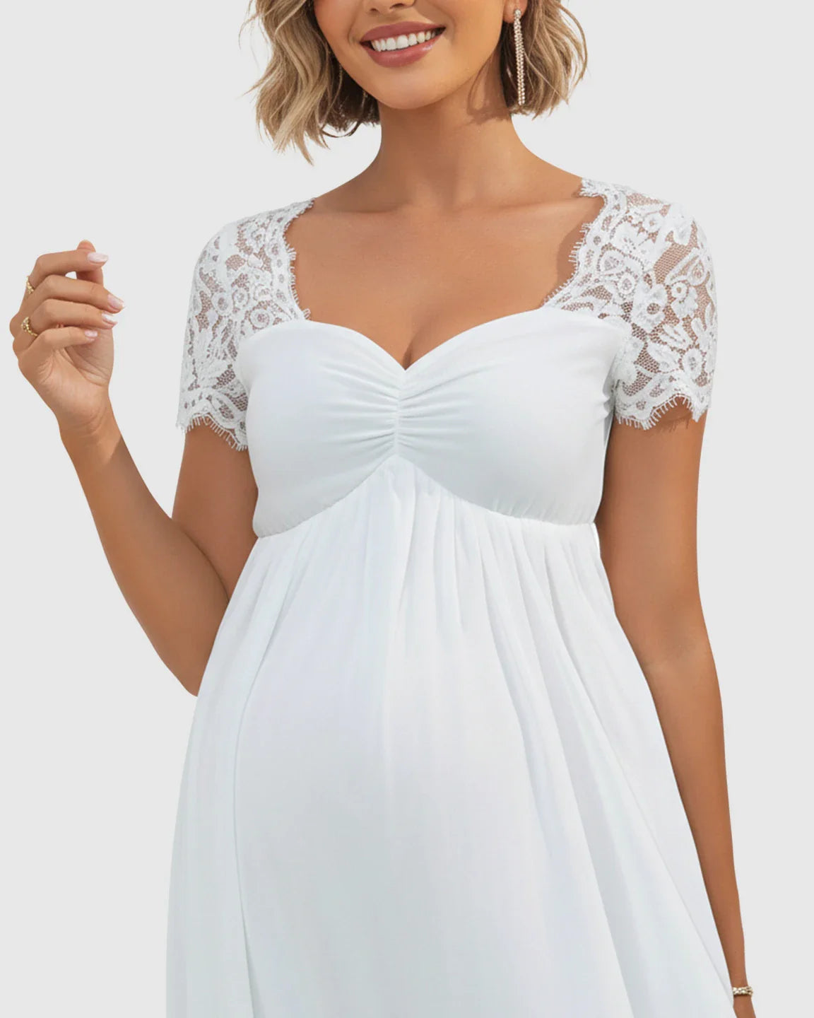 Bump Society – The Comfort Collection: Short Lace Sleeves Flowy Maternity Photoshoot Dress