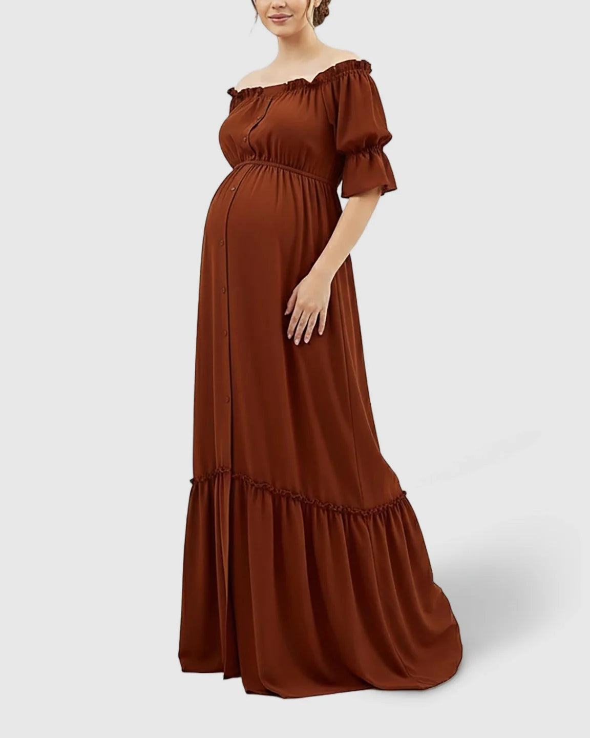 The Comfort Collection: Elegant Off-Shoulder Flared Maternity Long Dress