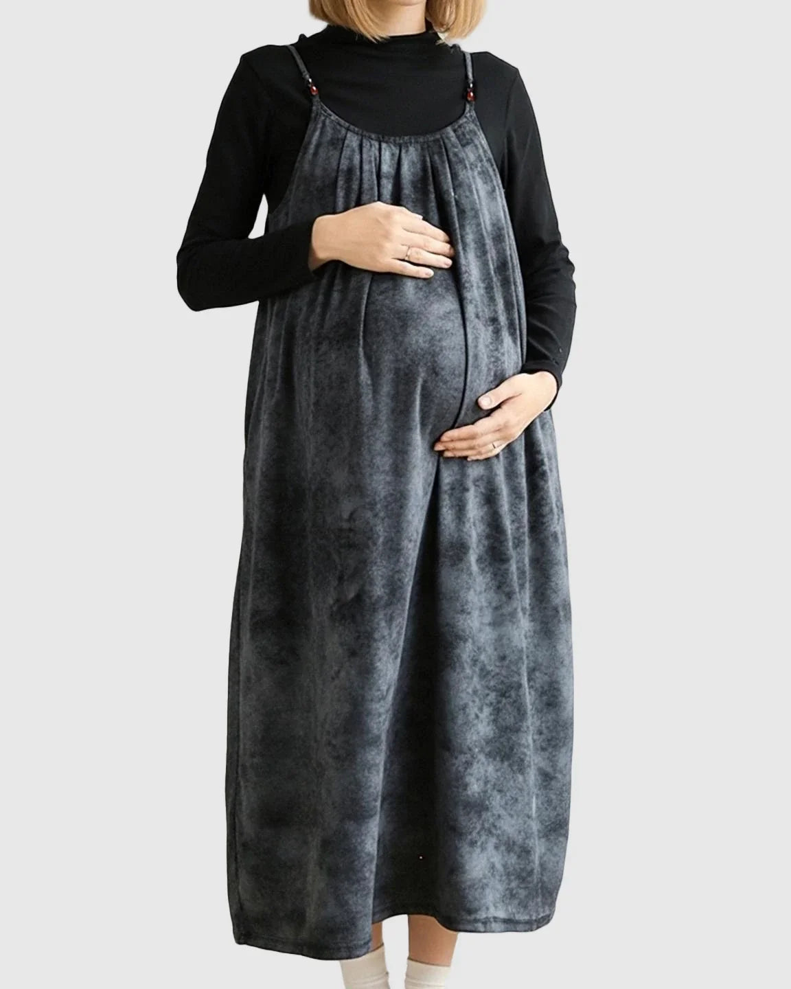 Bump Society – The Comfort Collection: Adjustable Strap Vintage-Style Maternity Suspender Midi Dress