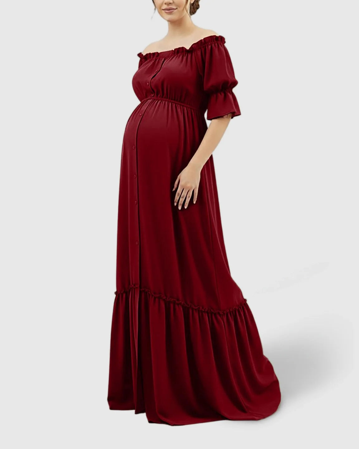 The Comfort Collection: Elegant Off-Shoulder Flared Maternity Long Dress