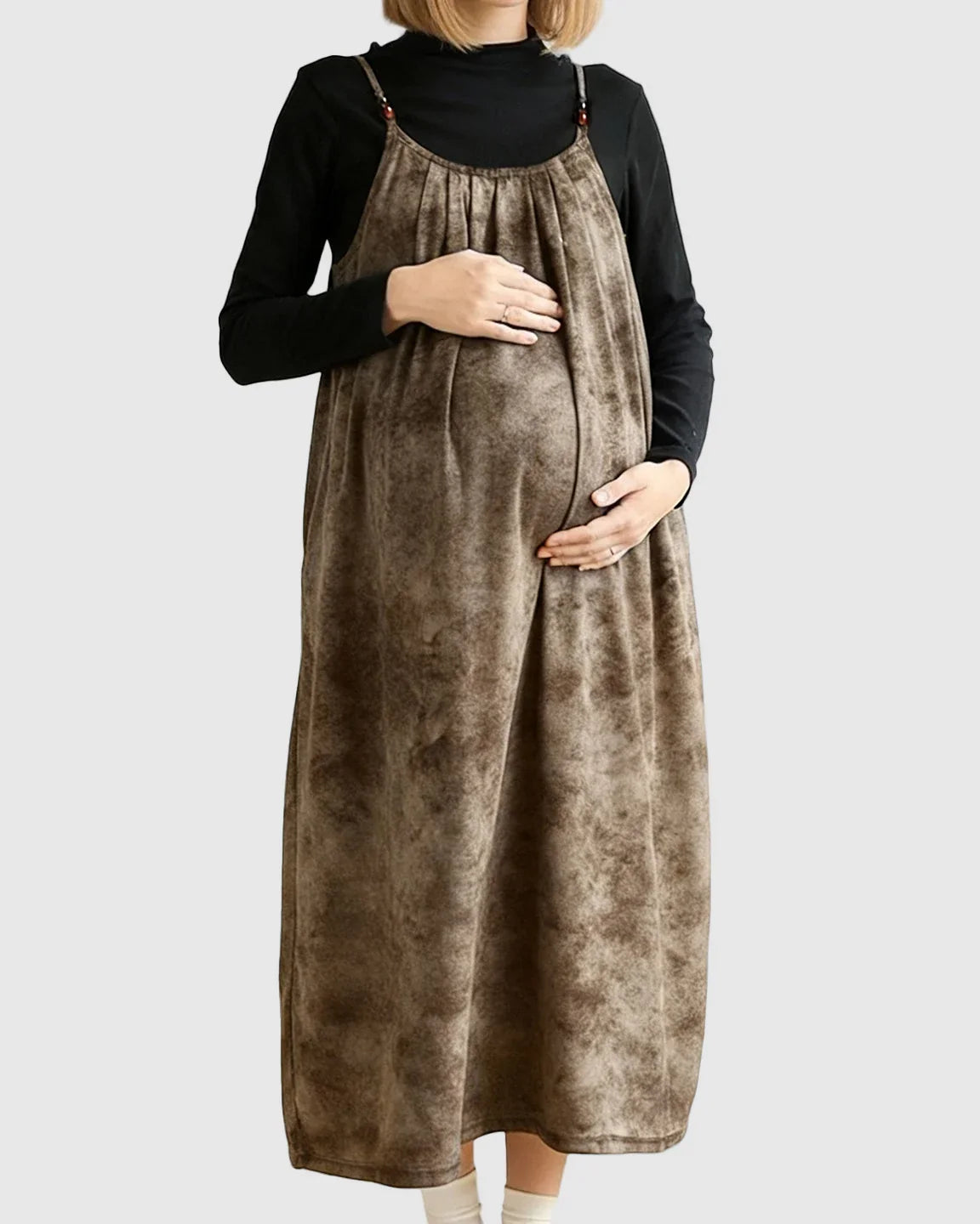 Bump Society – The Comfort Collection: Adjustable Strap Vintage-Style Maternity Suspender Midi Dress