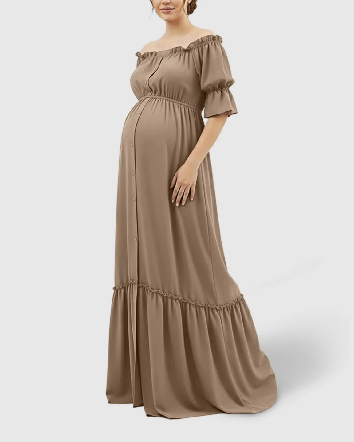 The Comfort Collection: Elegant Off-Shoulder Flared Maternity Long Dress