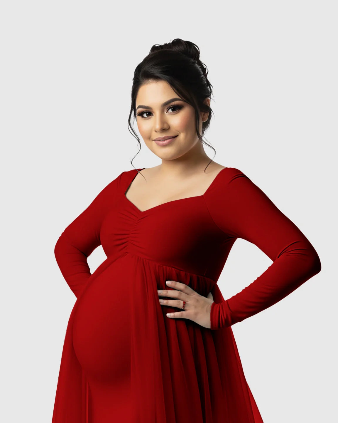 Bump Society – The Comfort Collection: Sheer Mesh Flowy Train Maternity Maxi Dress