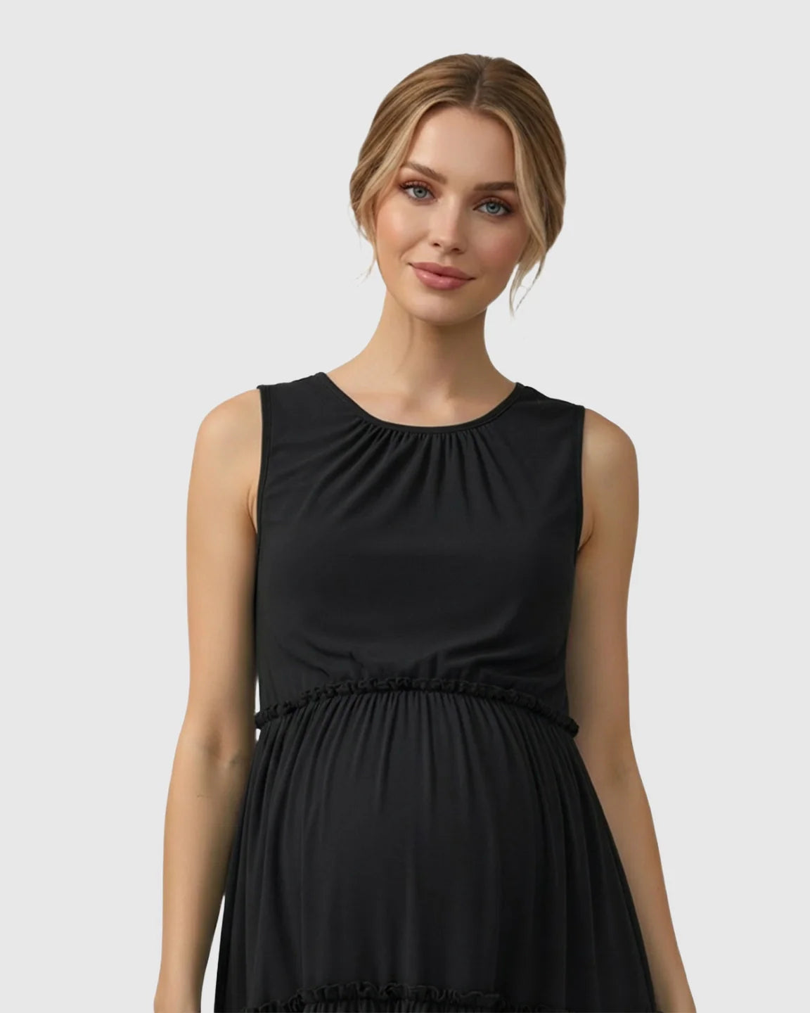 Bump Society – The Comfort Collection: Tiered Ruffle Skirt Casual Maternity Midi Dress