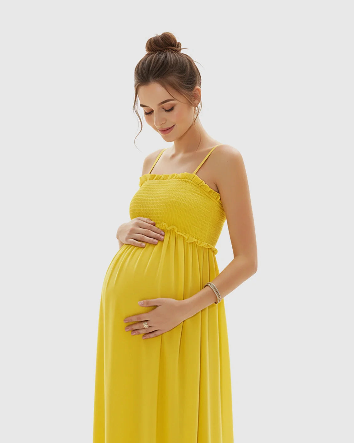 Bump Society – The Comfort Collection: Shirred Spaghetti A-Line Maternity Maxi Dress
