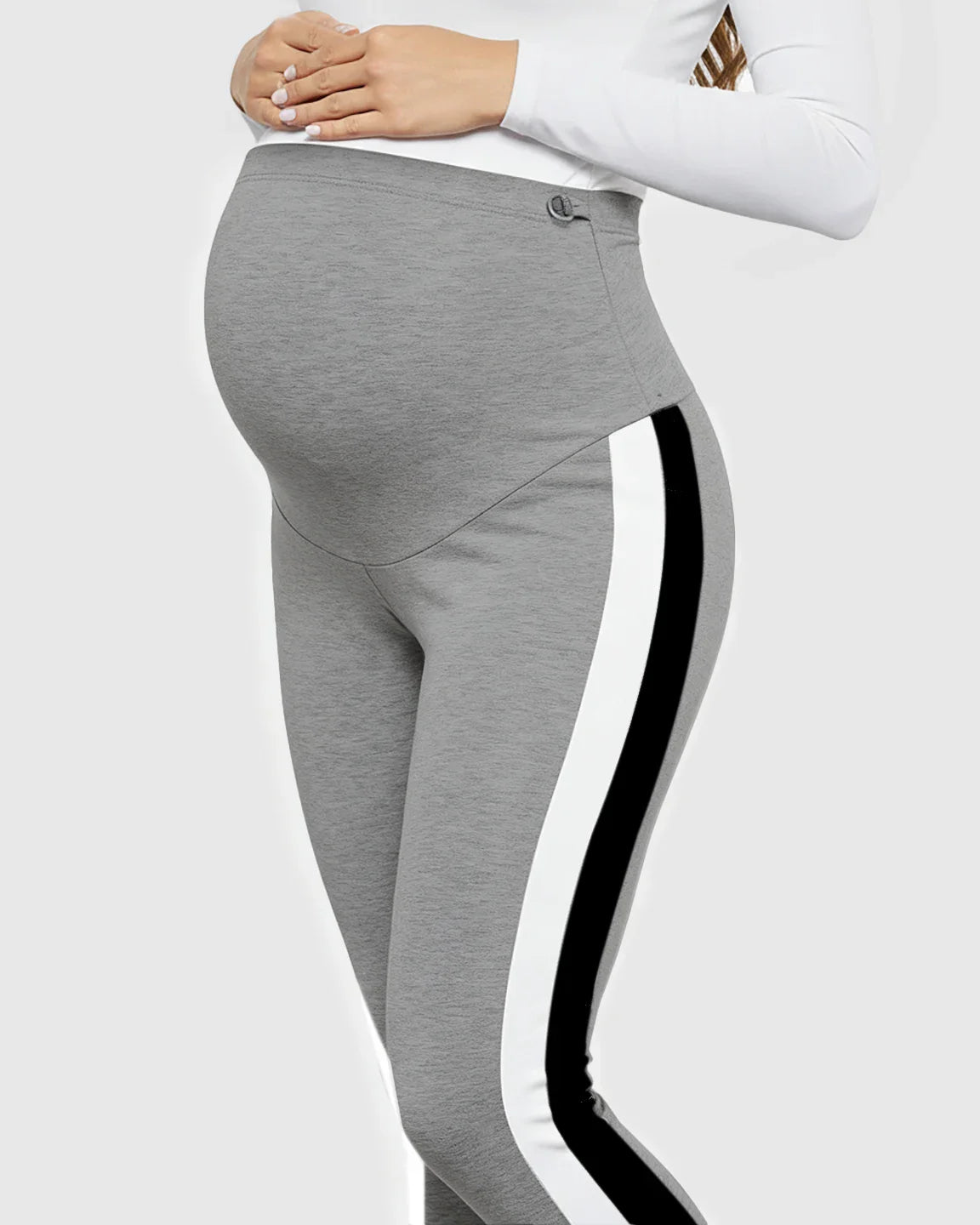 Bump Society – The Comfort Collection: Stretch Waist Panel Side-Stripe Maternity Leggings
