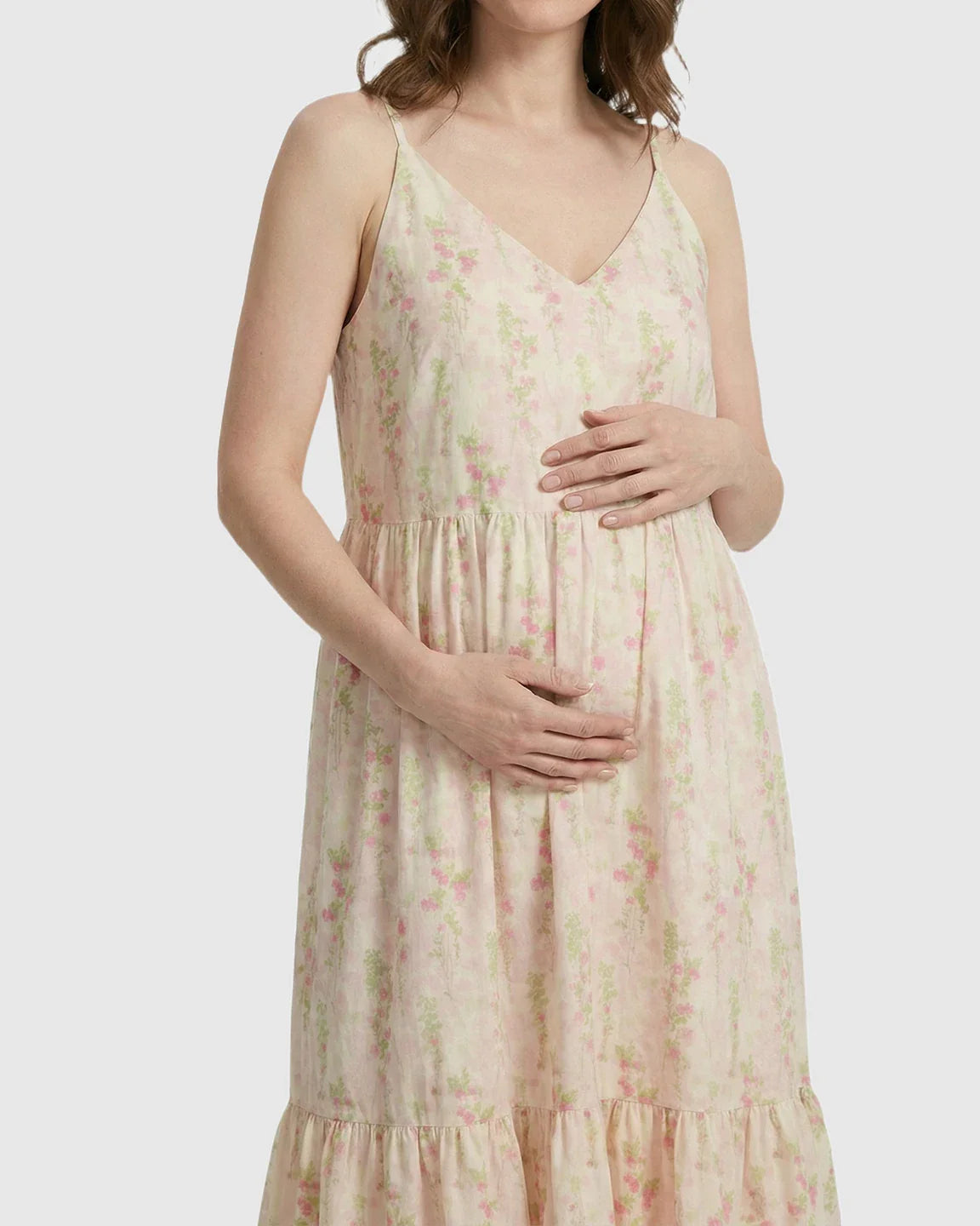 Bump Society – The Comfort Collection: Spaghetti Strap Floral Tiered Maternity Dress