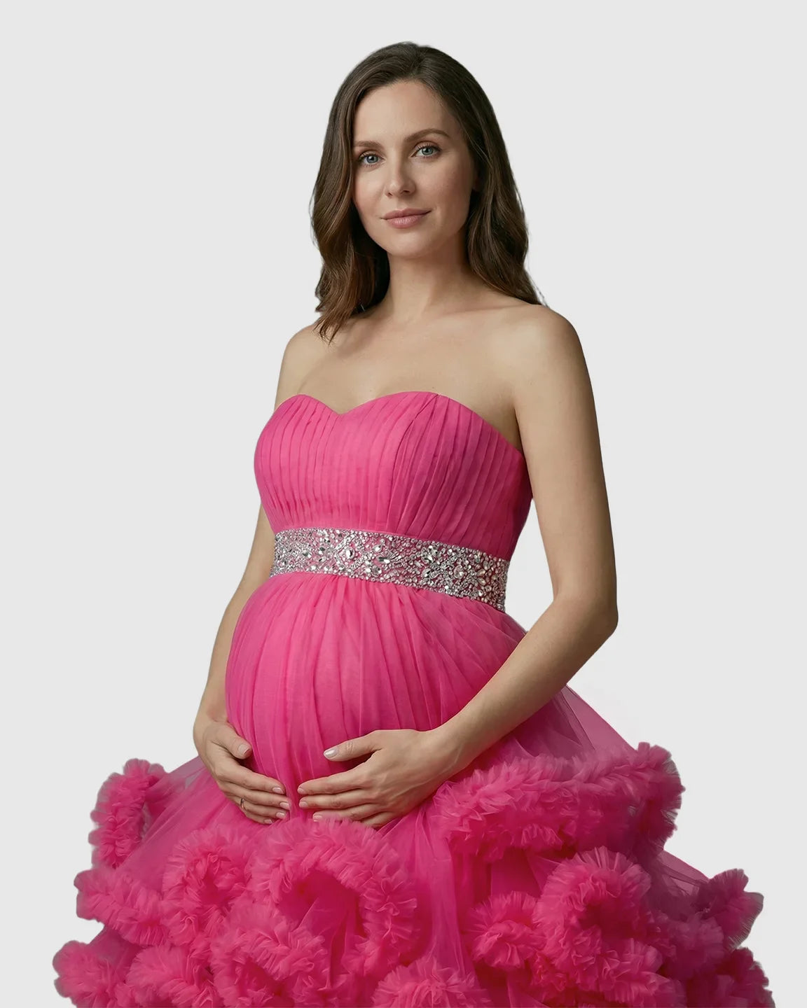 Bump Society – The Comfort Collection: Strapless Bodice Multi-Layered Ruffled Skirt Maternity Photoshoot Dress
