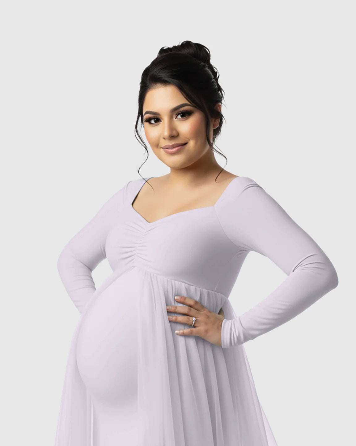 Bump Society – The Comfort Collection: Sheer Mesh Flowy Train Maternity Maxi Dress
