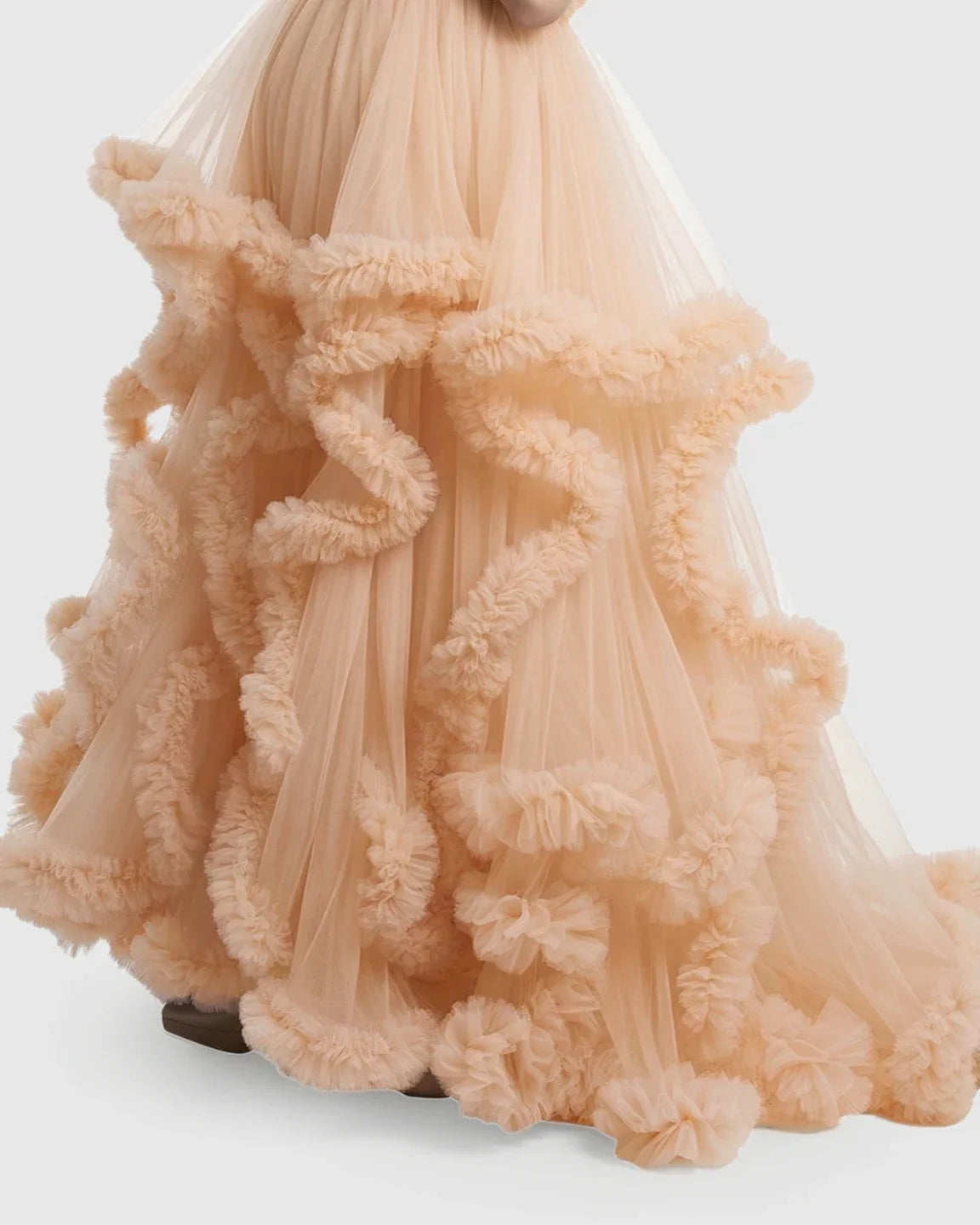 Bump Society – The Comfort Collection: Ruffled Bodice Multi-Layer Mesh Pleats Maternity Gown