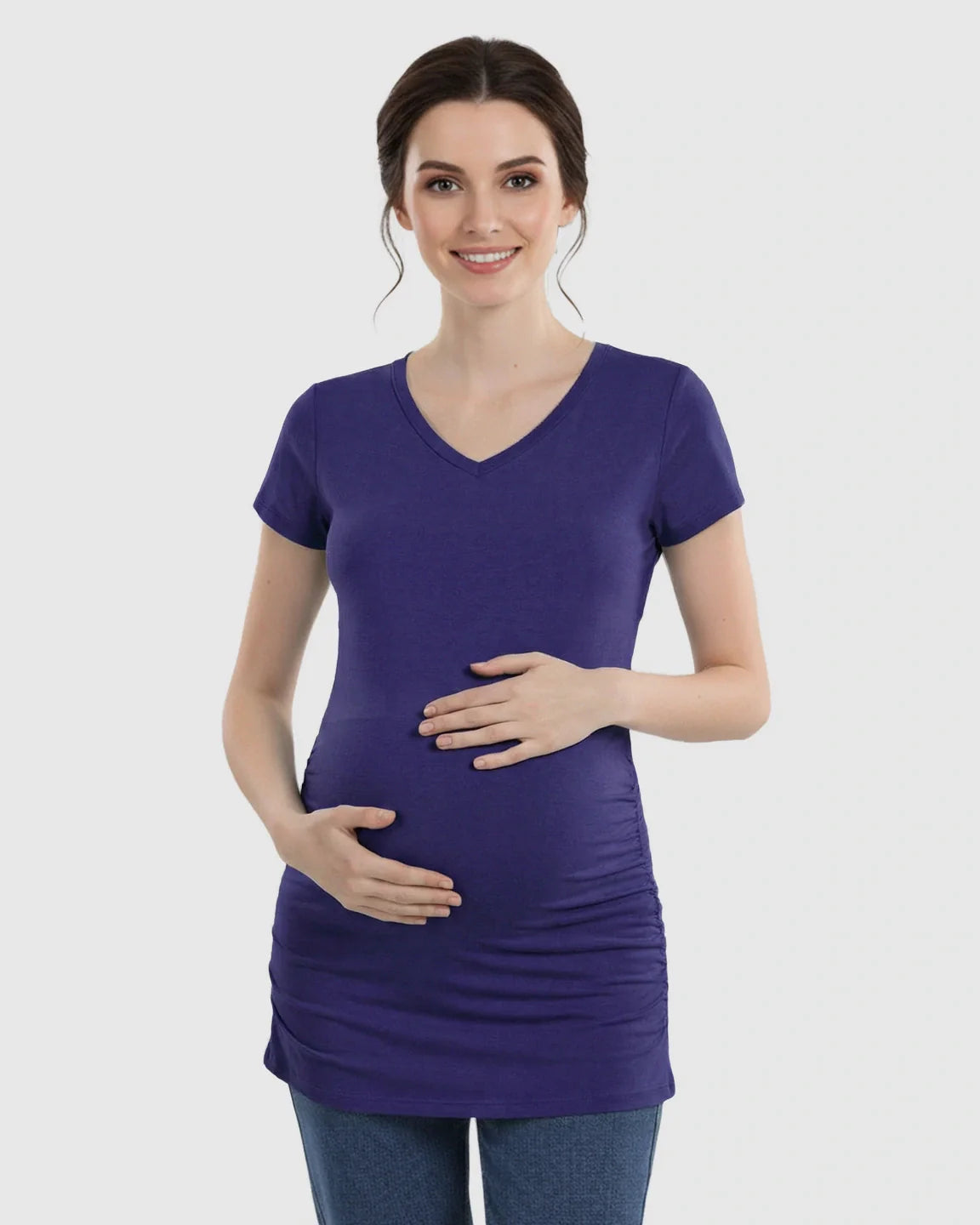Bump Society – The Comfort Collection: Short Sleeve Ruched Slim Fit Maternity Top
