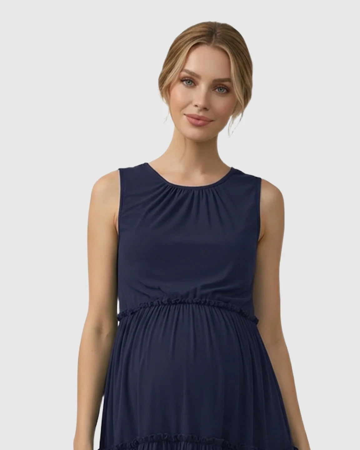 Bump Society – The Comfort Collection: Tiered Ruffle Skirt Casual Maternity Midi Dress