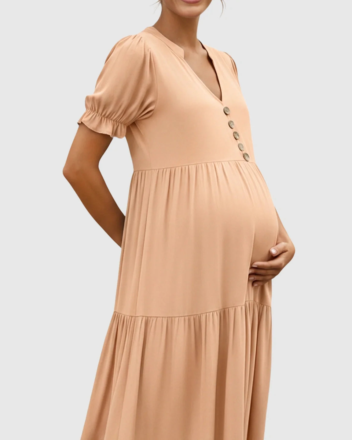 Bump Society – The Comfort Collection: Stand Up Collar Tiered Skirt Maternity Midi Dress