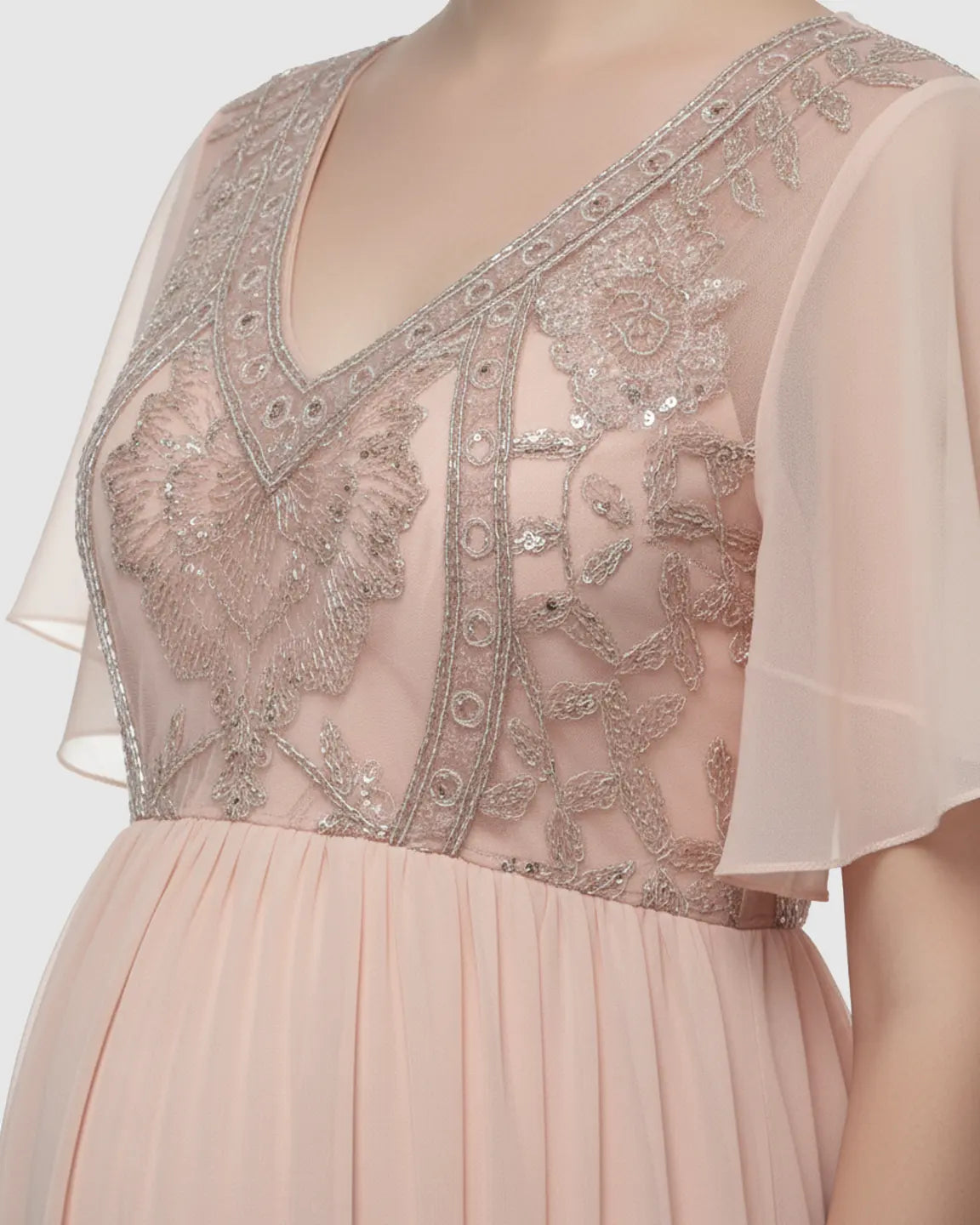 Bump Society – The Comfort Collection: Embroidered Bodice Long Train Maternity Photoshoot Gown