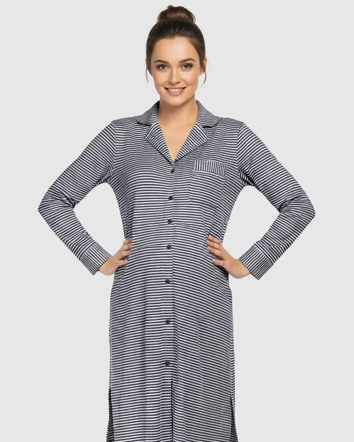 The Sleep Collection  Striped Button Front Shirt Style Maternity Sleepwear