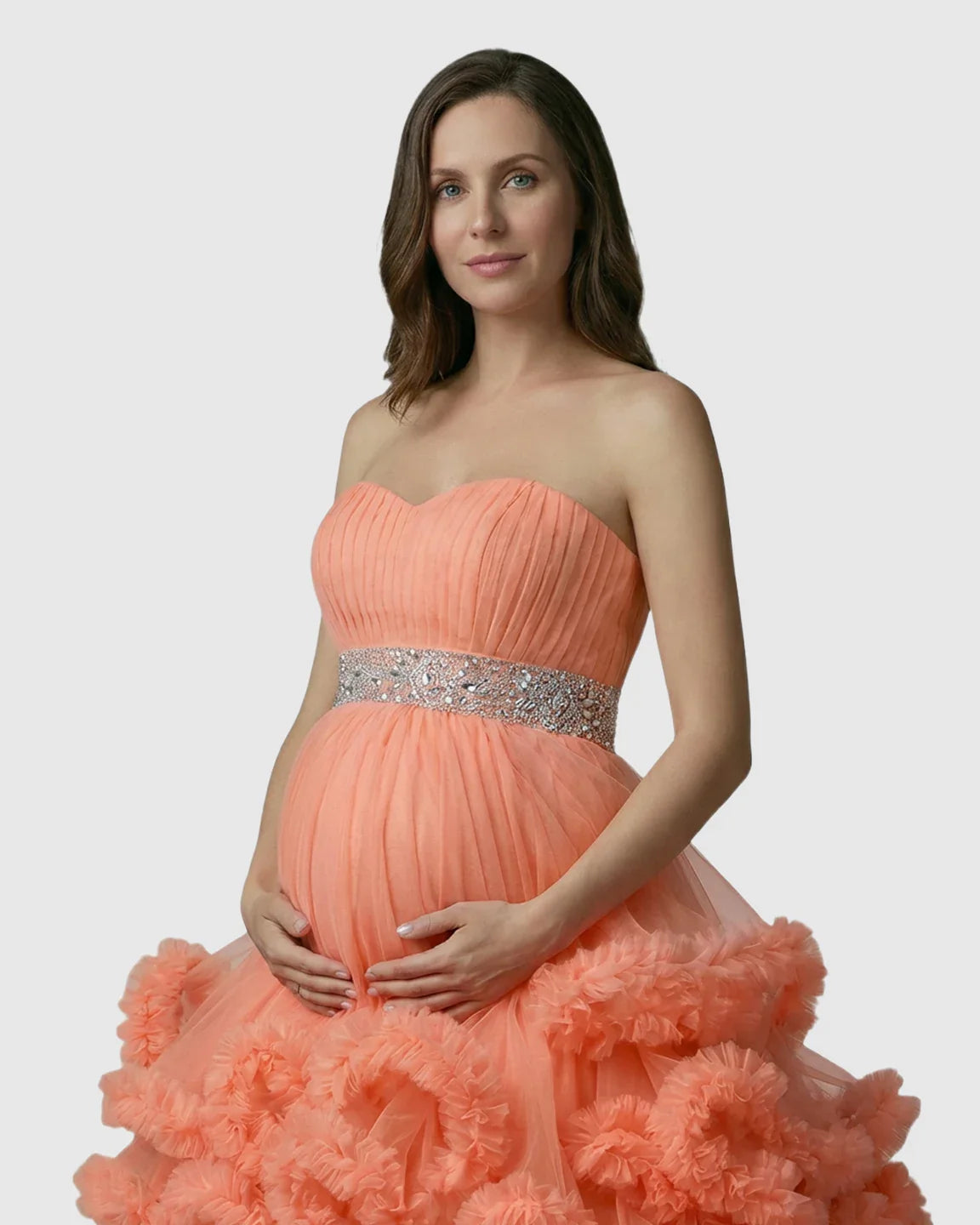 Bump Society – The Comfort Collection: Strapless Bodice Multi-Layered Ruffled Skirt Maternity Photoshoot Dress