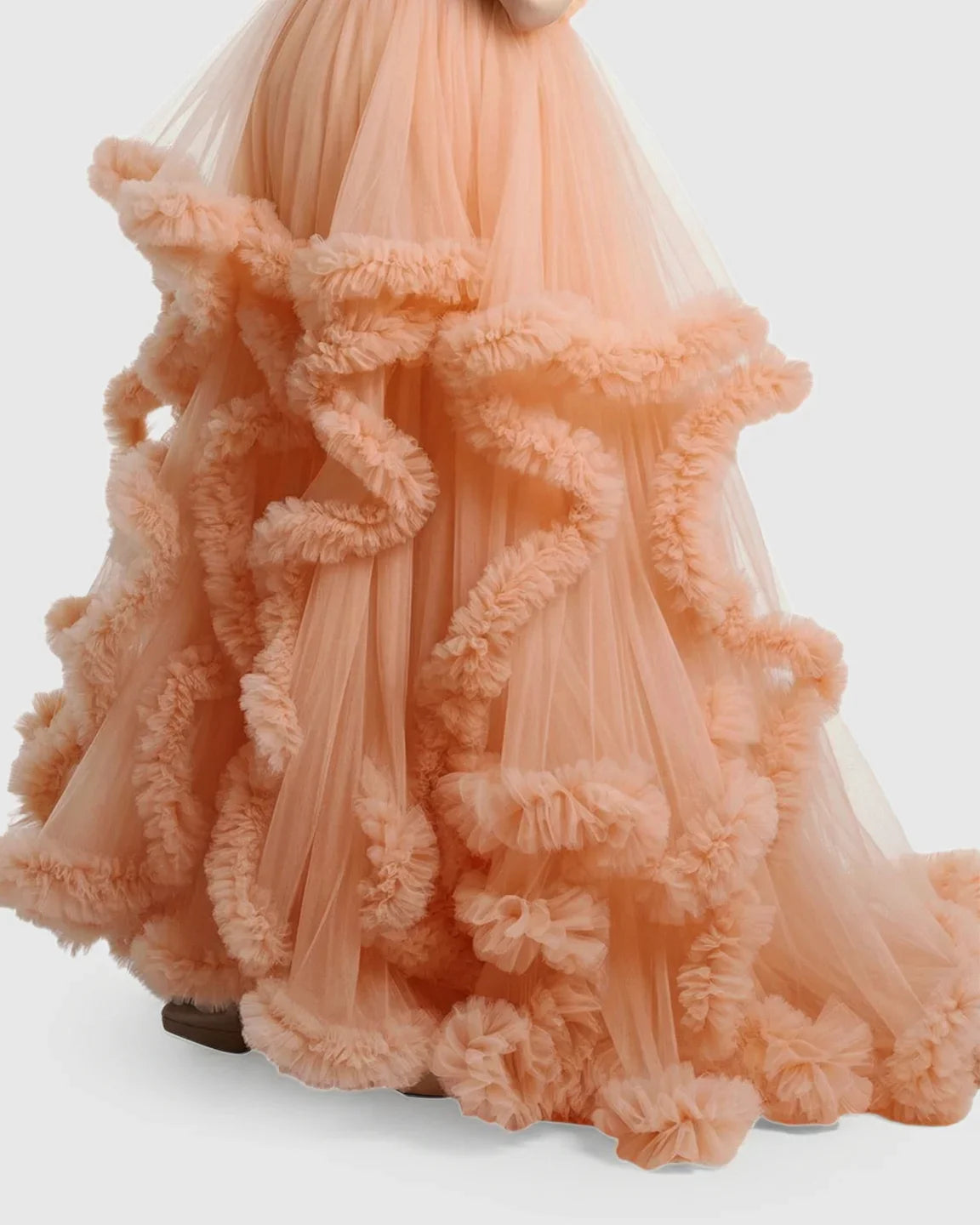 Bump Society – The Comfort Collection: Ruffled Bodice Multi-Layer Mesh Pleats Maternity Gown