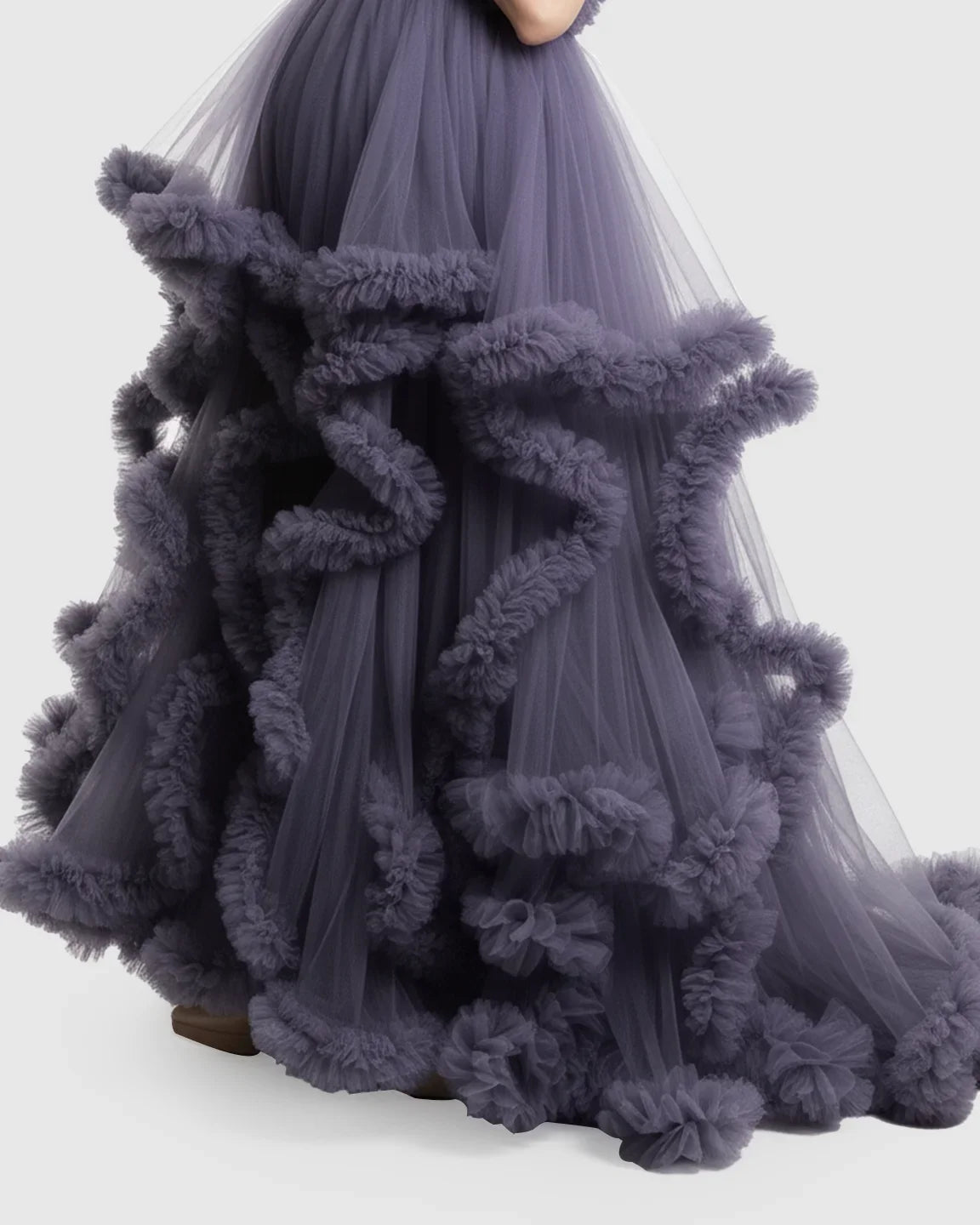 Bump Society – The Comfort Collection: Ruffled Bodice Multi-Layer Mesh Pleats Maternity Gown