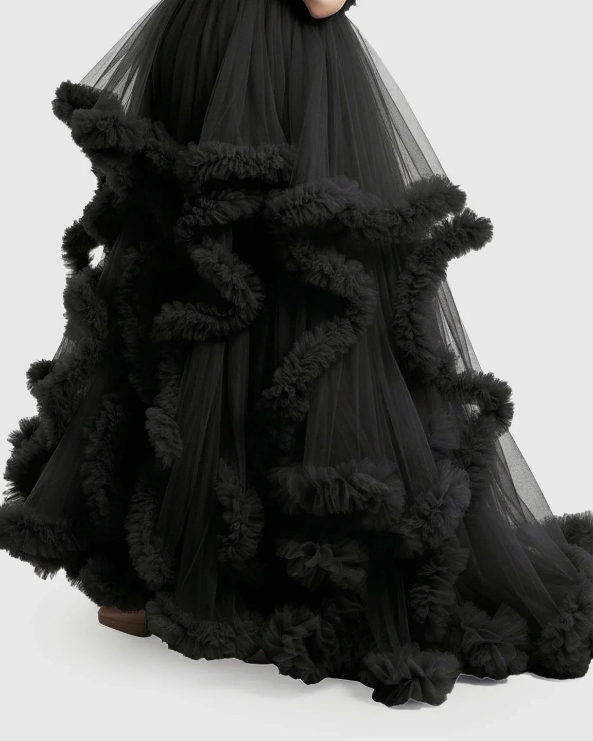 Bump Society – The Comfort Collection: Ruffled Bodice Multi-Layer Mesh Pleats Maternity Gown