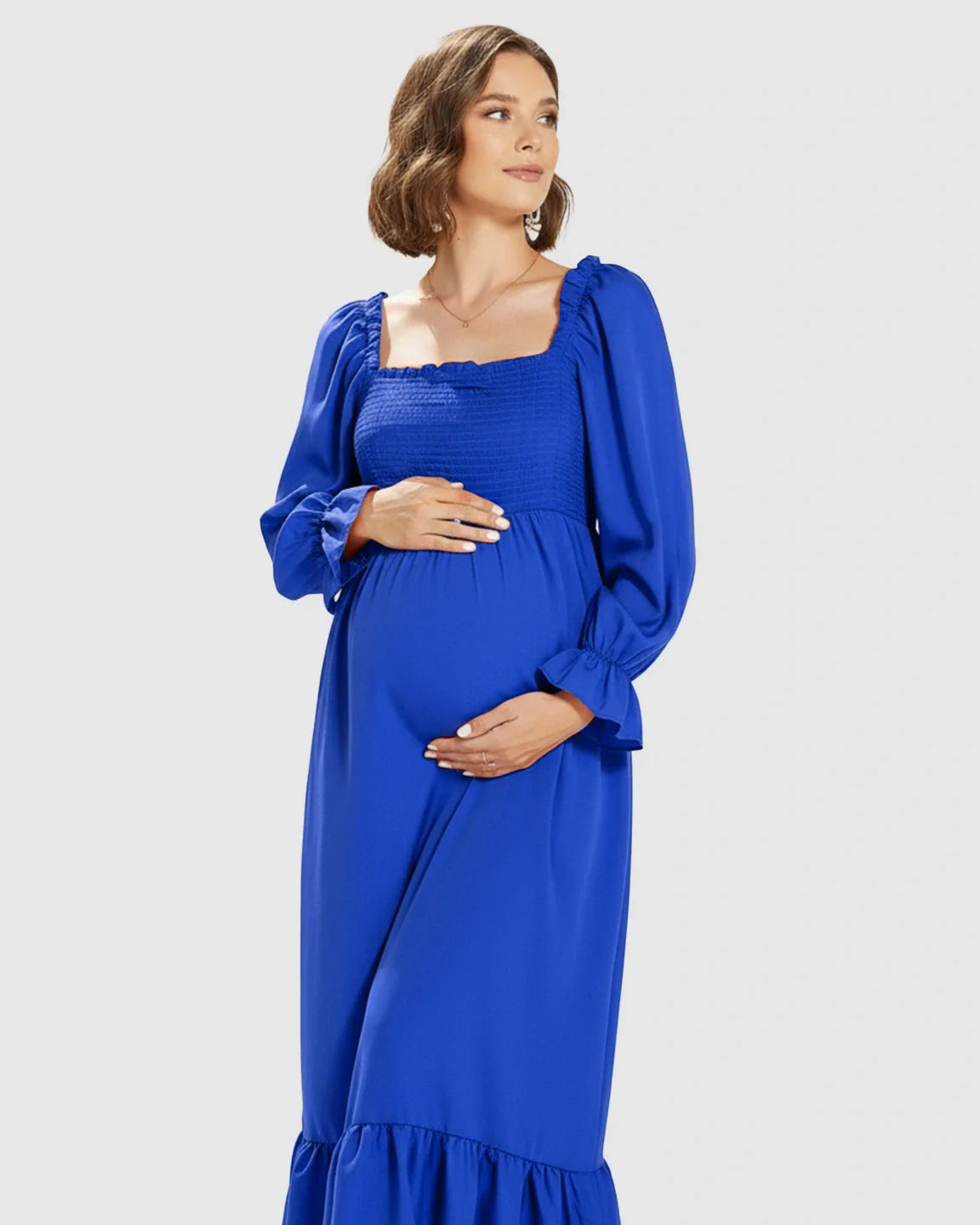 Bump Society – The Comfort Collection: Bishop Sleeves Retro Elegant Maternity Maxi Dress