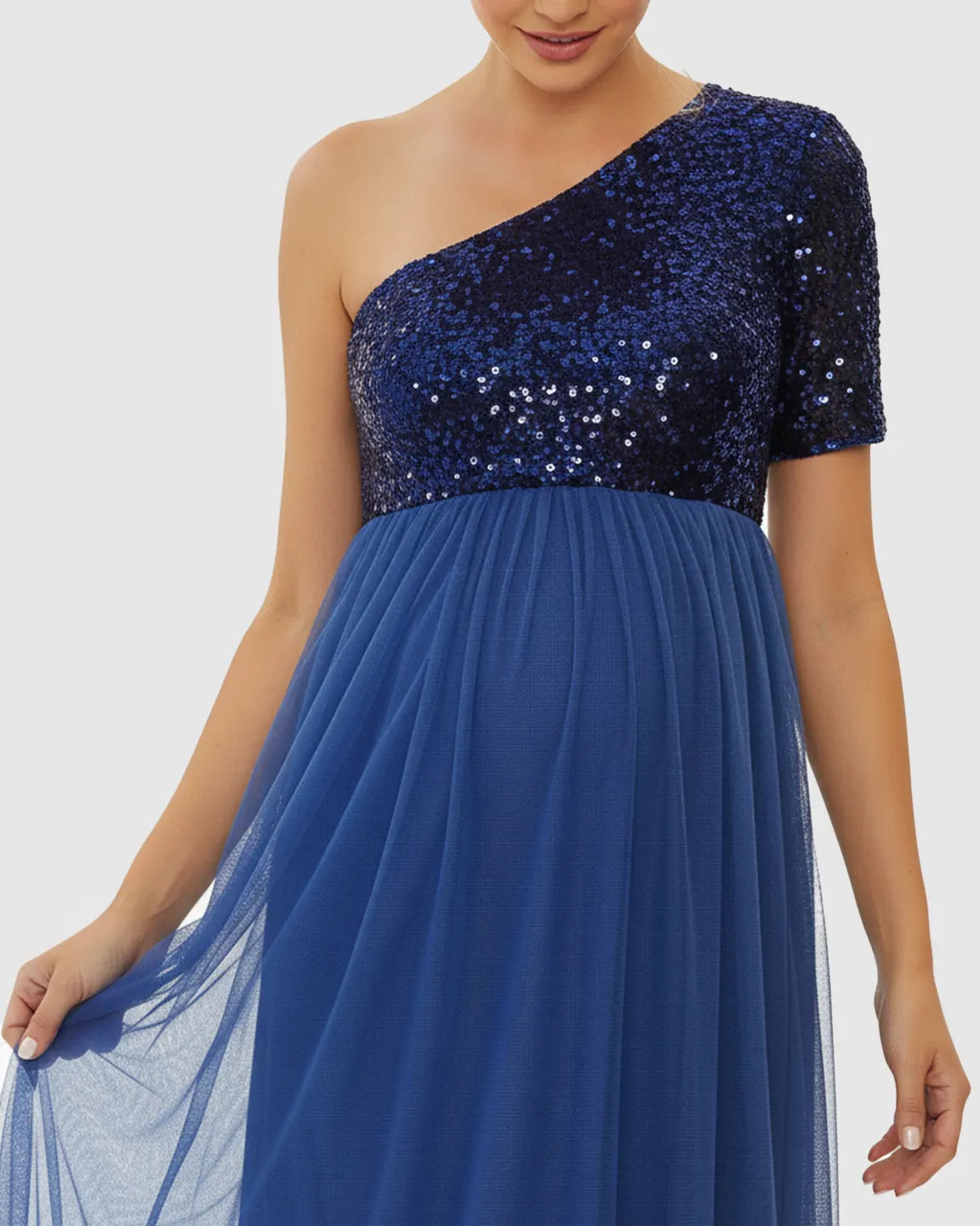 Bump Society – The Comfort Collection: Sequin One-Shoulder Glamour Maternity Maxi Dress