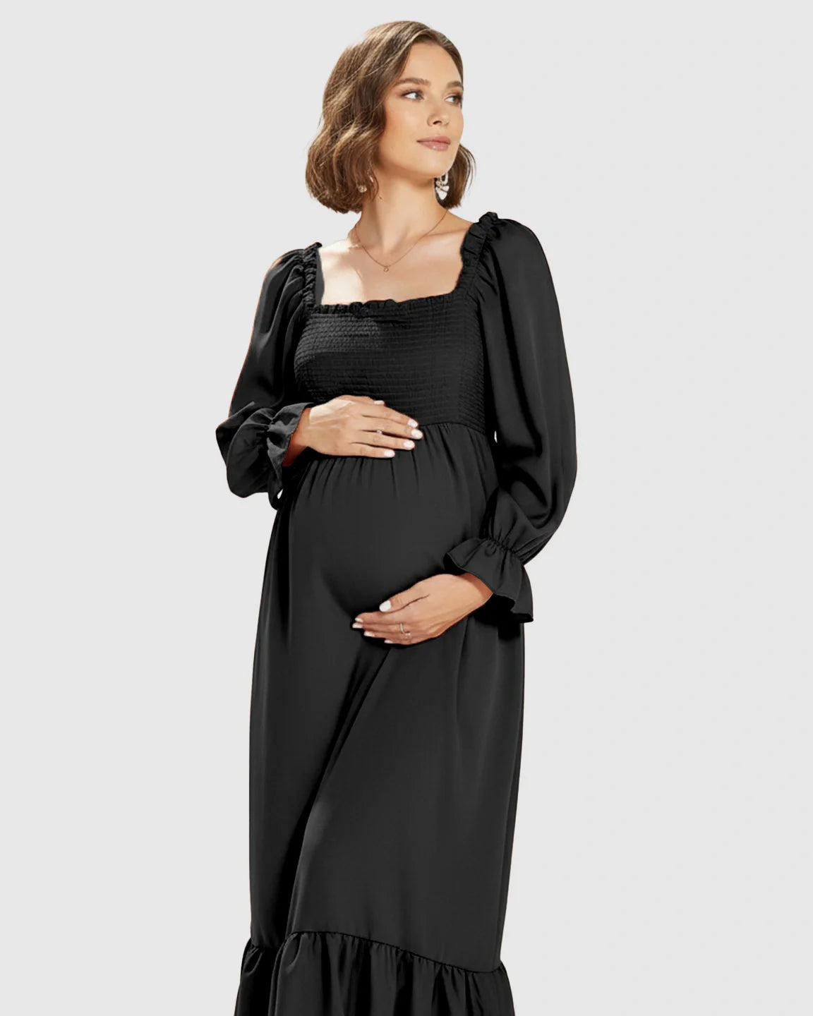 Bump Society – The Comfort Collection: Bishop Sleeves Retro Elegant Maternity Maxi Dress