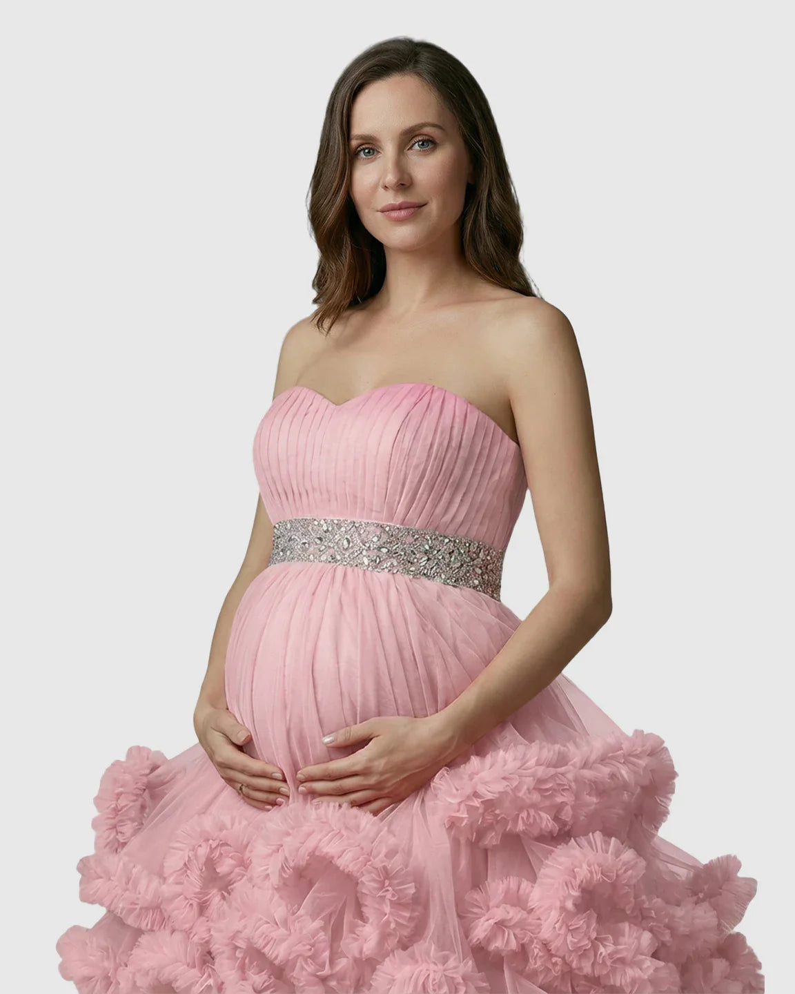 Bump Society – The Comfort Collection: Strapless Bodice Multi-Layered Ruffled Skirt Maternity Photoshoot Dress