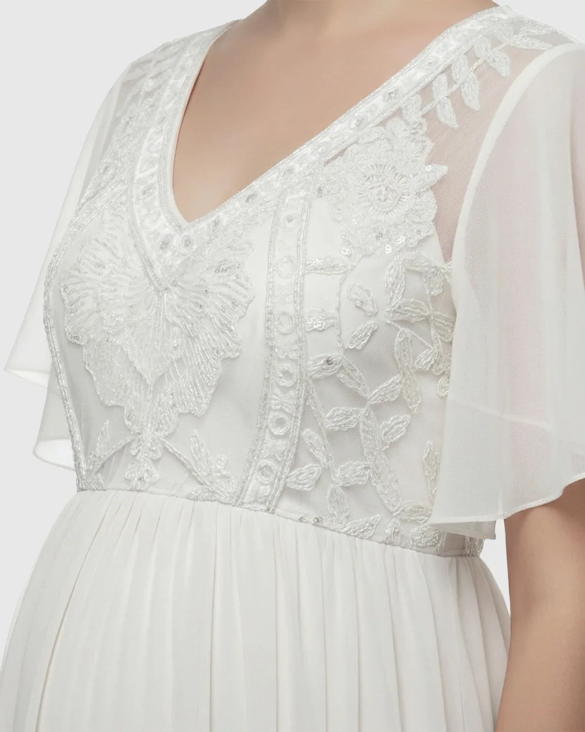 Bump Society – The Comfort Collection: Embroidered Bodice Long Train Maternity Photoshoot Gown