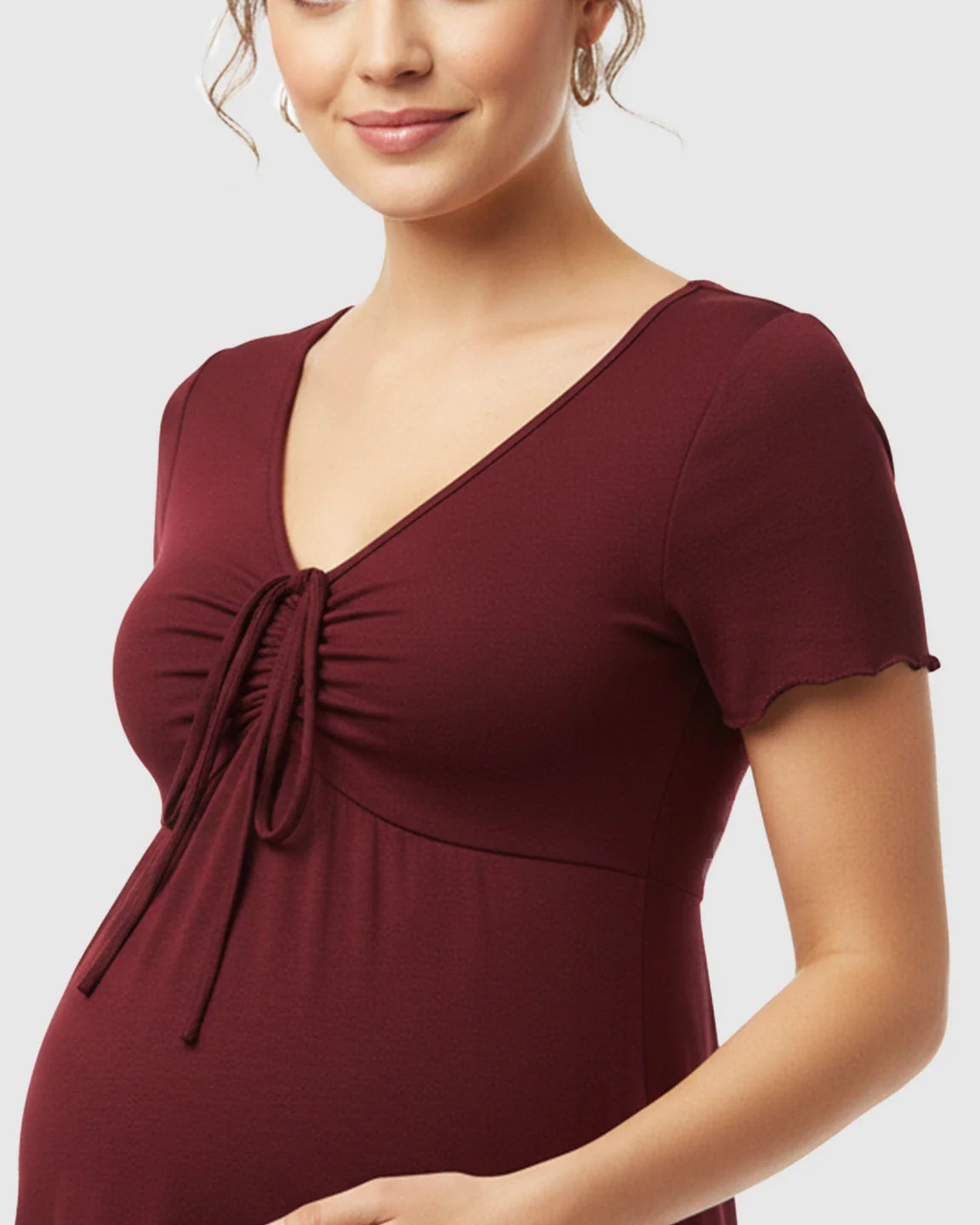 Bump Society – The Comfort Collection: Lettuce Edge Hem Casual Maternity Mini Dress