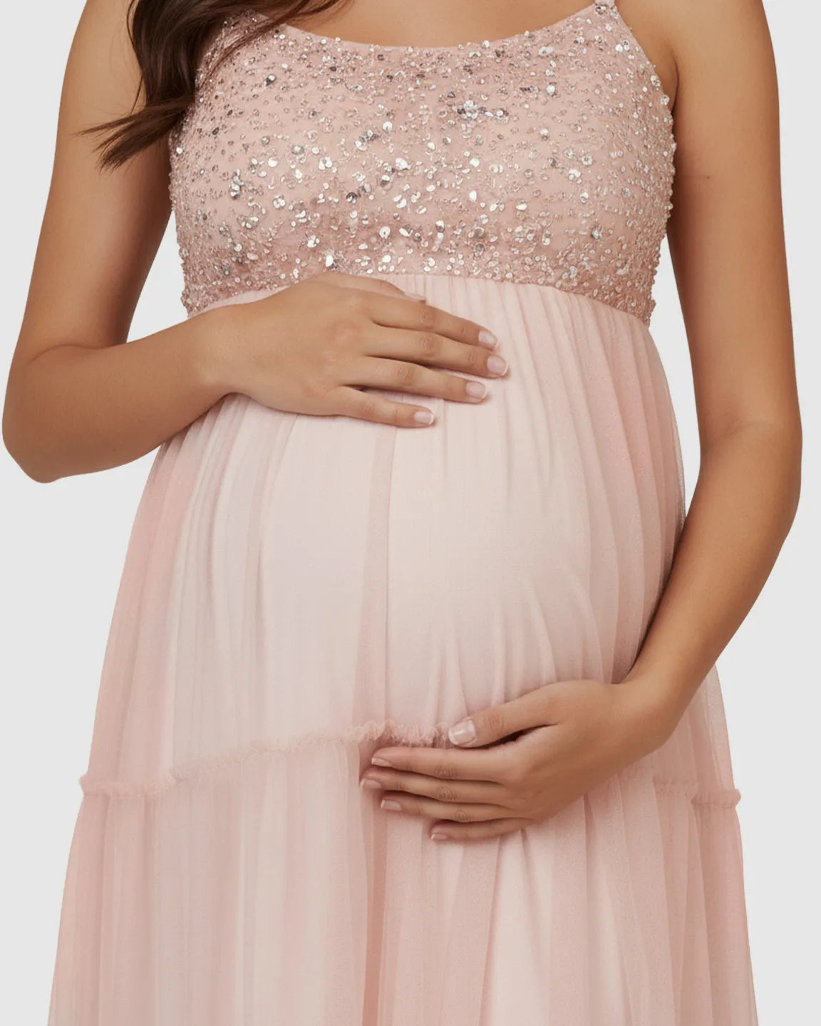 Bump Society – The Comfort Collection: Sequin Halter Mesh Maternity Gown